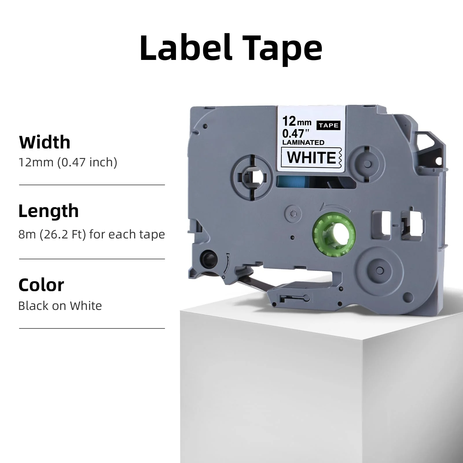 Replacement for Brother P Touch Label Tape, Tape 12mm 0.47 Laminated Black on White Tape, Compatible with Brother PT-D210 D410 H110 D220, 6-PK - Image 3