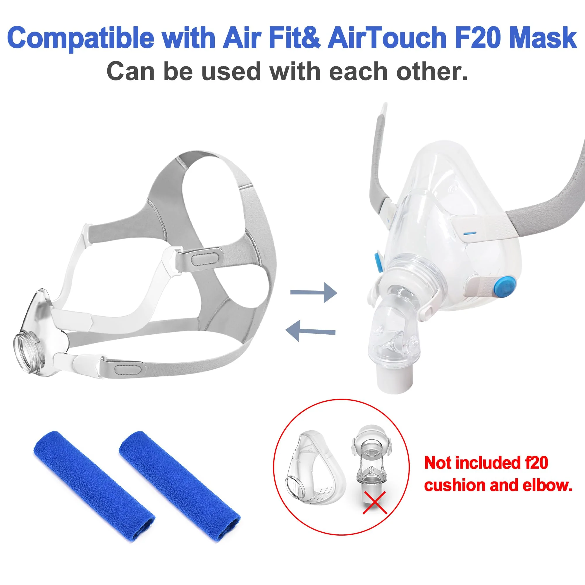 Replacement Frame Kit for Airfit F20 Includes 1 Piece Frame & 1 Piece Headband & 1 Pair Clips & 2 Pieces Soft Strap Covers (Without Elbow) High Quality CPAP Accessories by BlessEase - Image 7