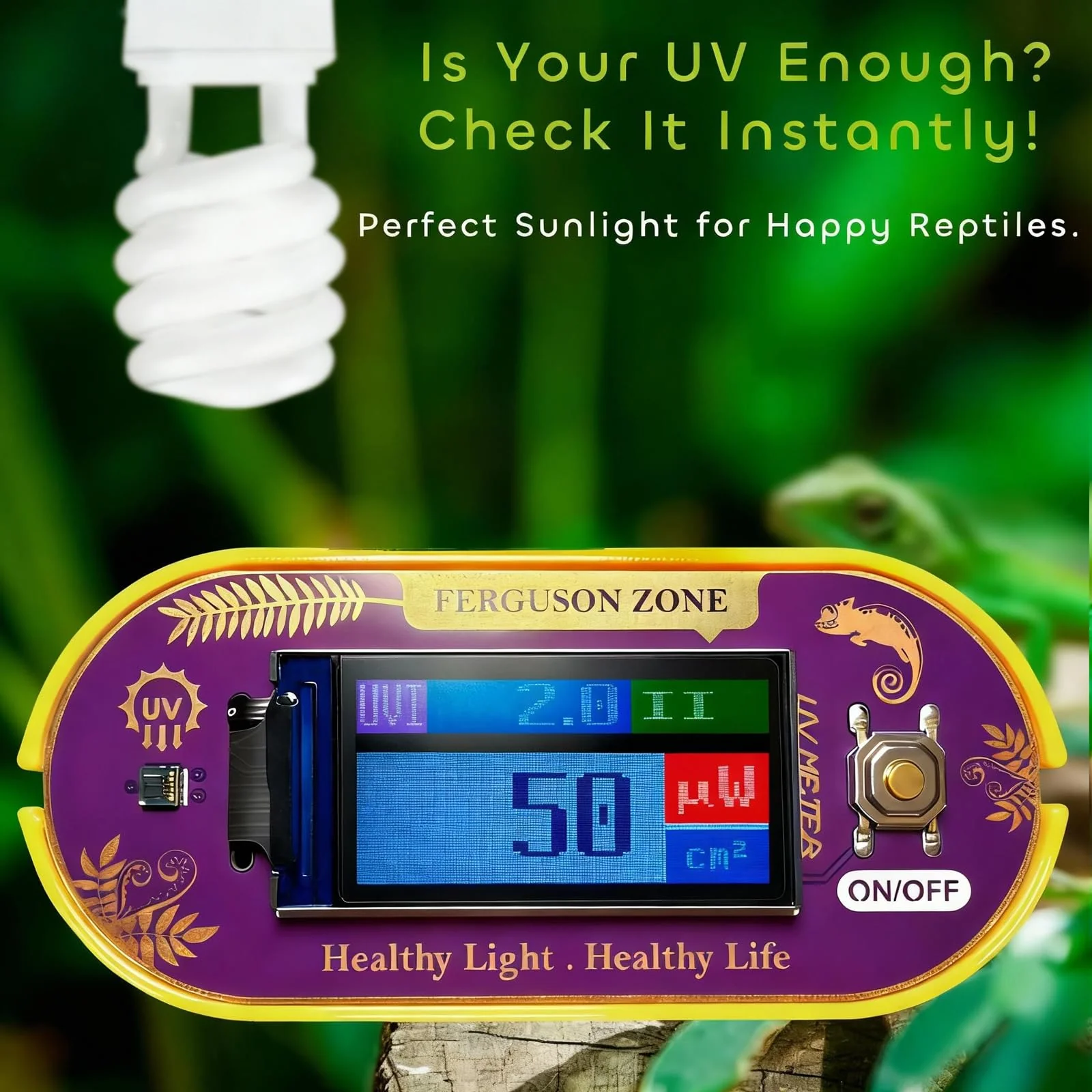 Reptile UVB UVA Light Meter for Bearded Dragon Tank Accessories, Portable Light Meter & Radiation Detector for Reptiles, Test Light and Sunlight Wavelength Meter with CR2032 Battery Light Yellow - Image 4