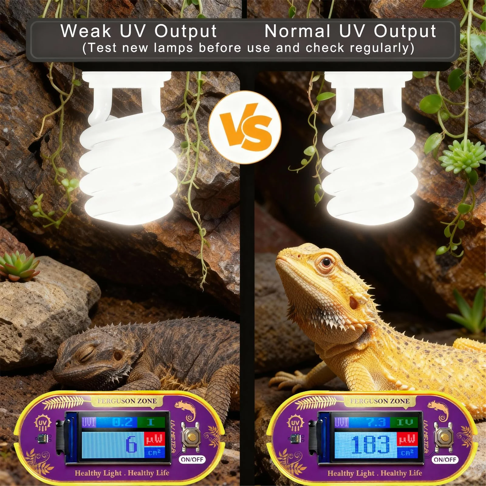 Reptile UVB UVA Light Meter for Bearded Dragon Tank Accessories, Portable Light Meter & Radiation Detector for Reptiles, Test Light and Sunlight Wavelength Meter with CR2032 Battery Light Yellow - Image 5