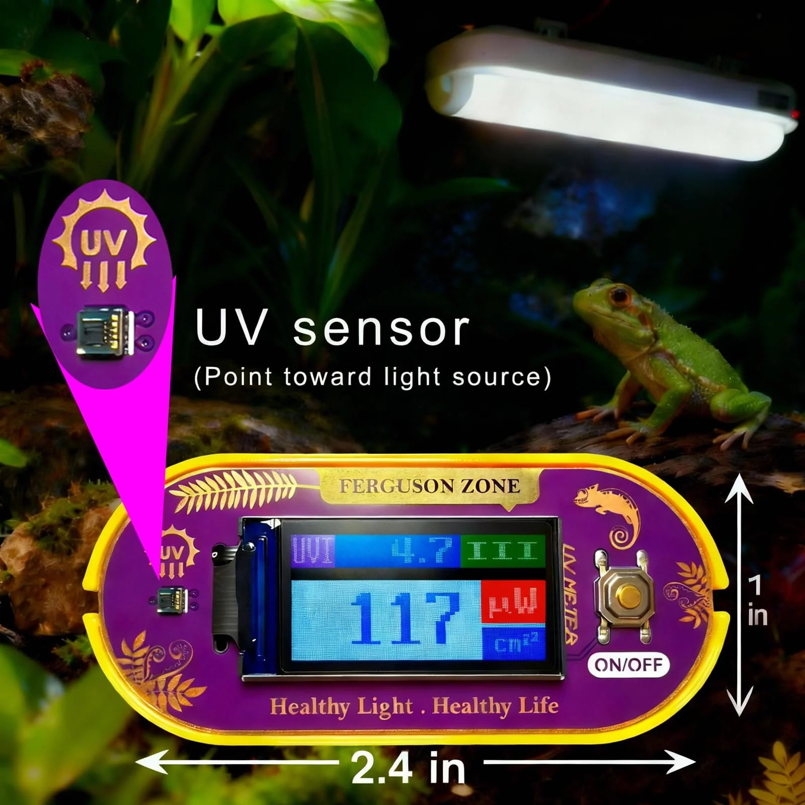 Reptile UVB UVA Light Meter for Bearded Dragon Tank Accessories, Portable Light Meter & Radiation Detector for Reptiles, Test Light and Sunlight Wavelength Meter with CR2032 Battery Light Yellow - Image 8