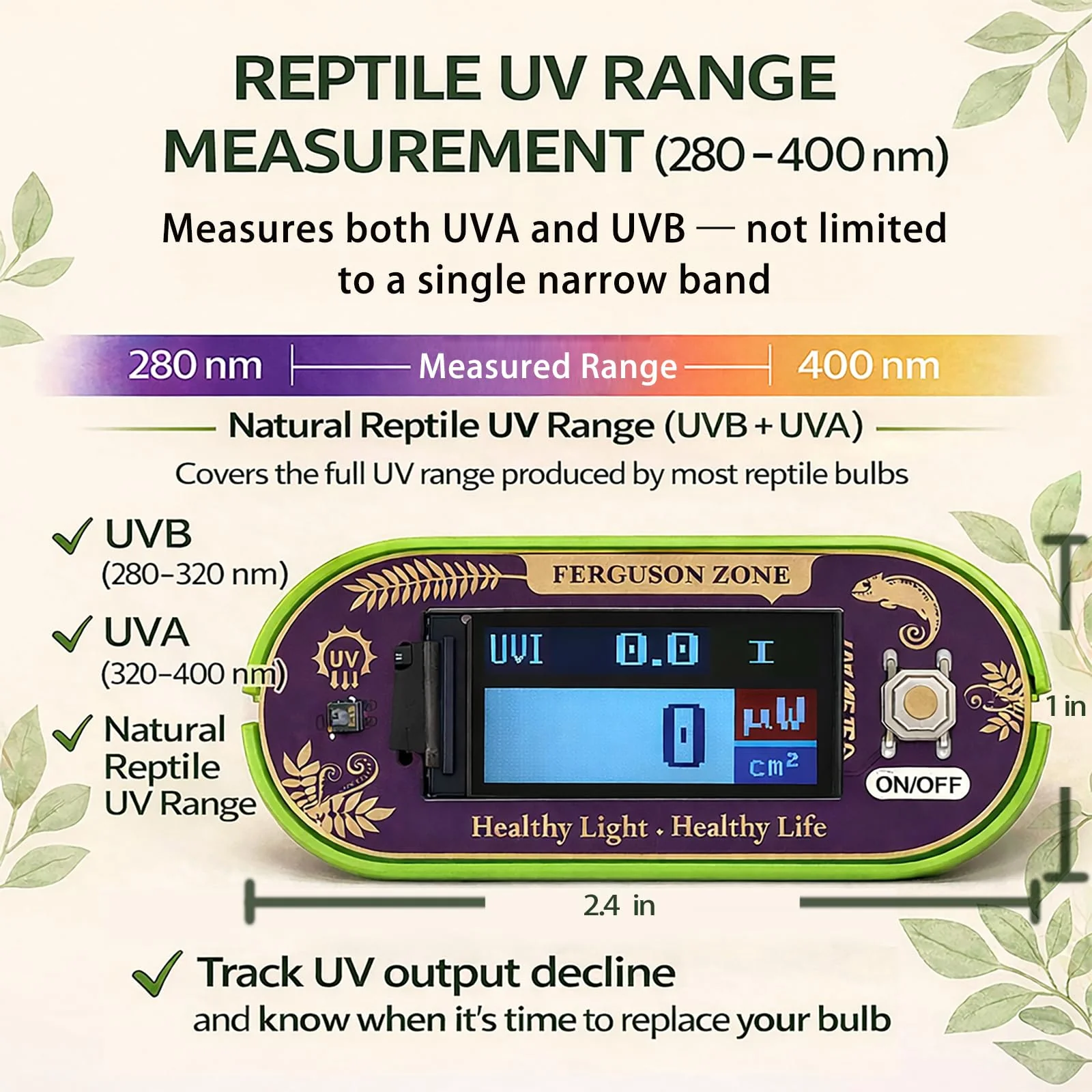 Reptile UVI Light Meter – Portable UV Index Reader for Basking Spot Monitoring – Helps Reptile Owners Know When to Replace UV Lamps – for Bearded Dragon, Chameleon & Gecko – Battery Included 1 - Image 2