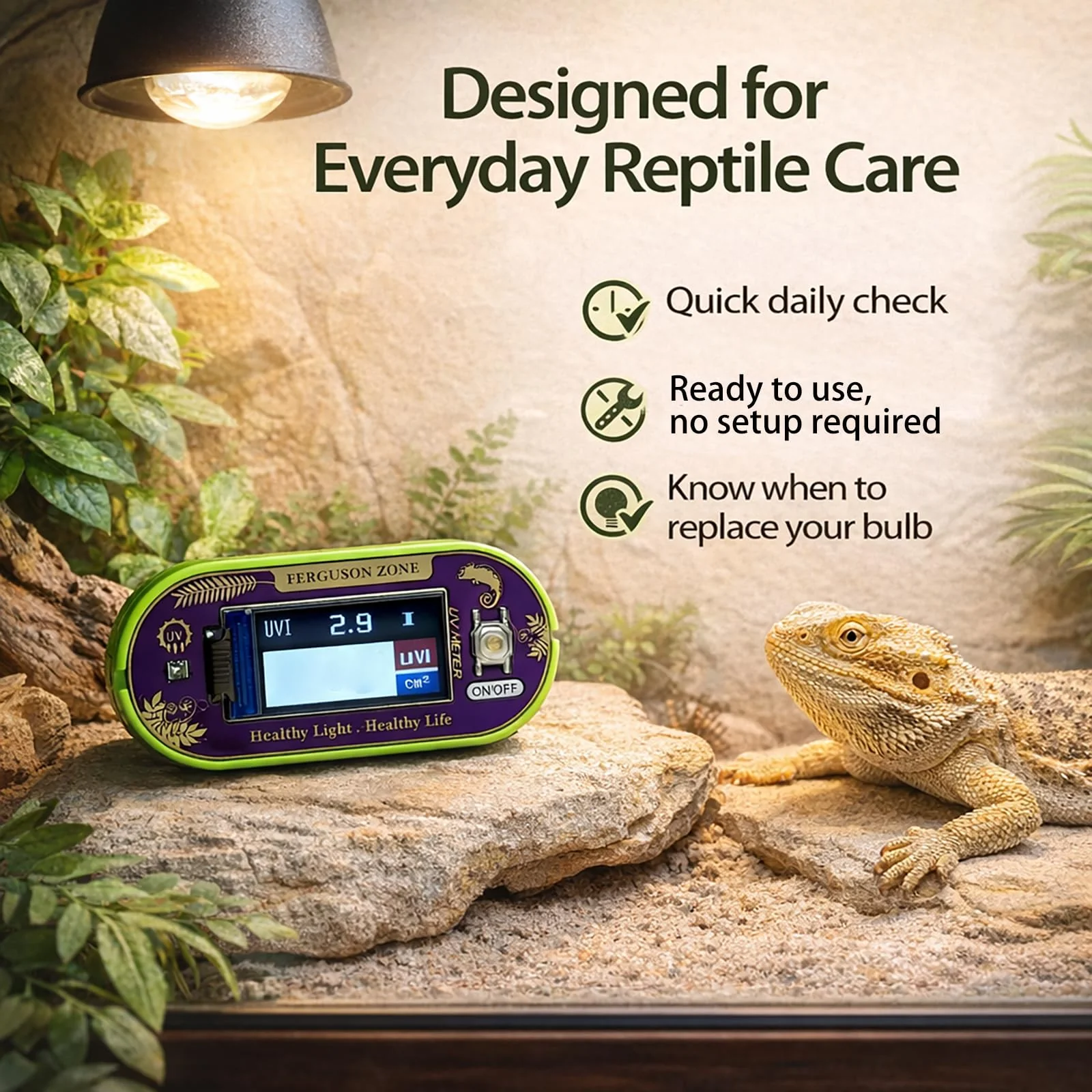 Reptile UVI Light Meter – Portable UV Index Reader for Basking Spot Monitoring – Helps Reptile Owners Know When to Replace UV Lamps – for Bearded Dragon, Chameleon & Gecko – Battery Included 1 - Image 5
