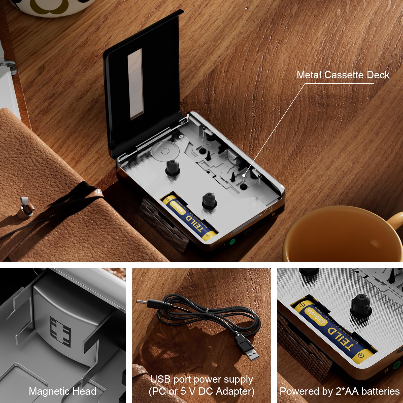 Reshow Cassette Tape Player, Portable Tape Player Audio Cassette to Digital Converter, Convert Cassette Tape Recorder to iPod Format Compatible with Laptops and Personal Computers - Black - Image 4