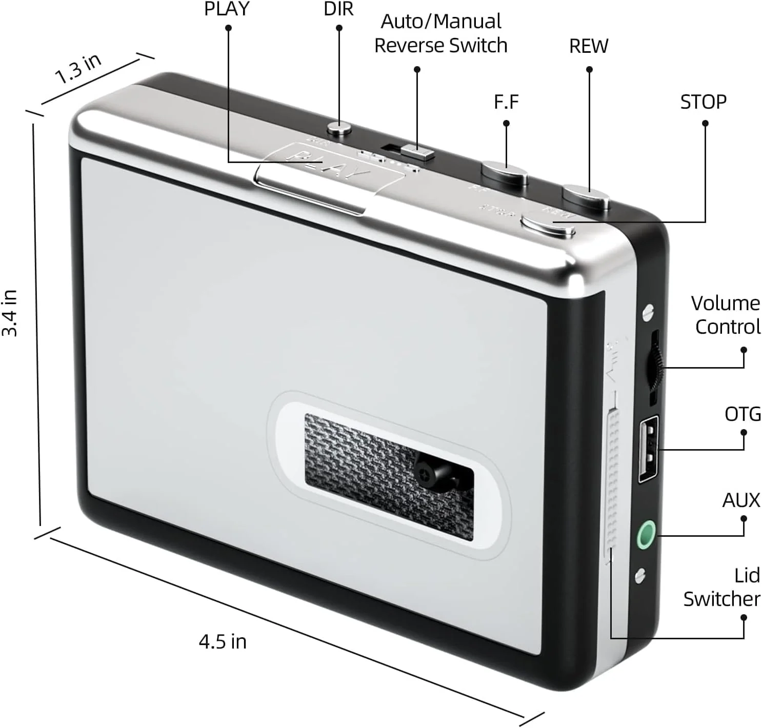 Reshow Portable Cassette Tape Player, Best Overall Standalone USB to MP3 Converter, Audio Cassette to Digital Converter Automatically Divides -Silver Silver - Image 2
