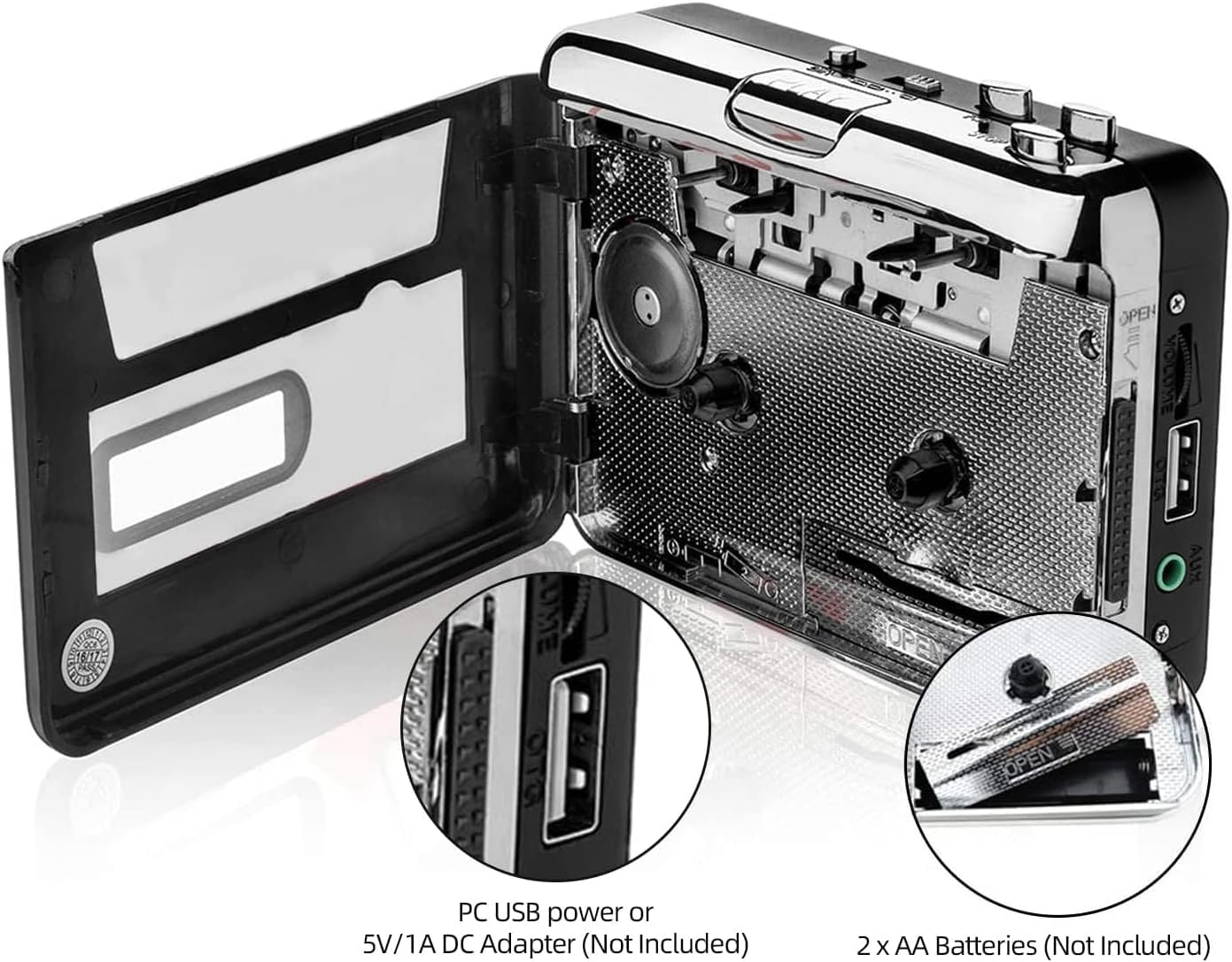 Reshow Portable Cassette Tape Player, Best Overall Standalone USB to MP3 Converter, Audio Cassette to Digital Converter Automatically Divides -Silver Silver - Image 5