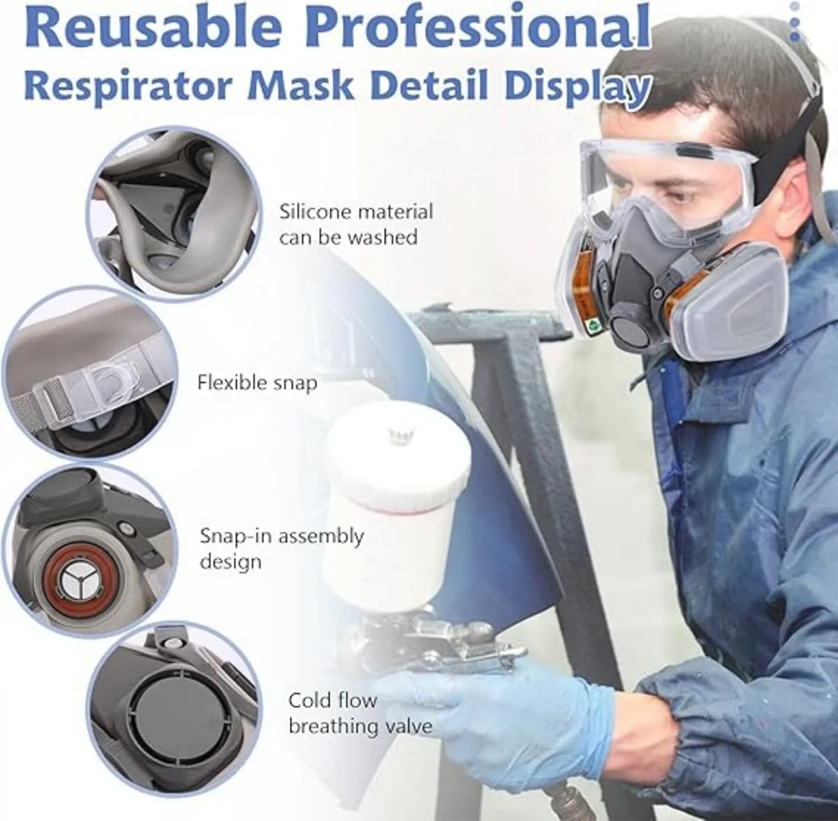 Respirator Mask with Filter and Glasses, Chemical Face Protection for Painting, Dust, Epoxy Resin, Paint - Image 3