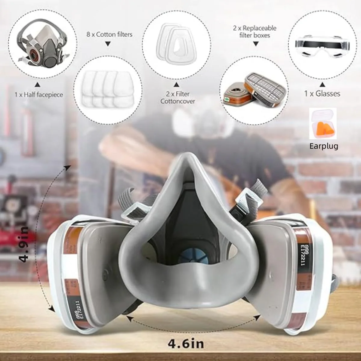 Respirator Mask with Filter and Glasses, Chemical Face Protection for Painting, Dust, Epoxy Resin, Paint - Image 4