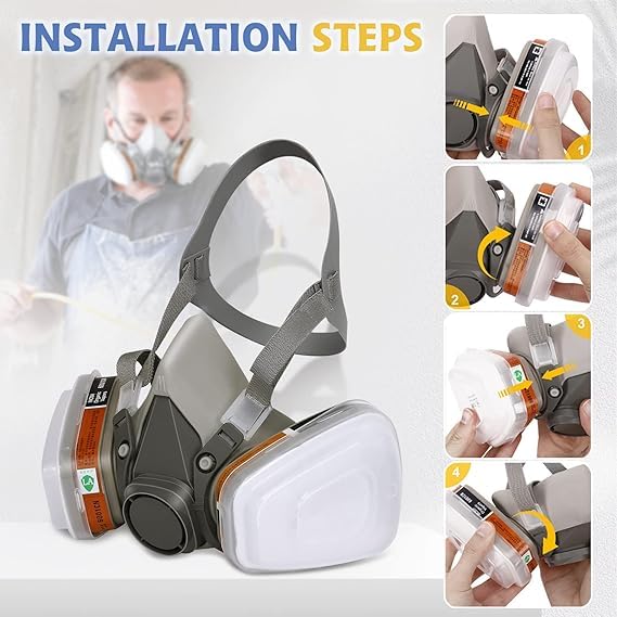 Respirator Mask with Filter and Glasses, Chemical Face Protection for Painting, Dust, Epoxy Resin, Paint - Image 5