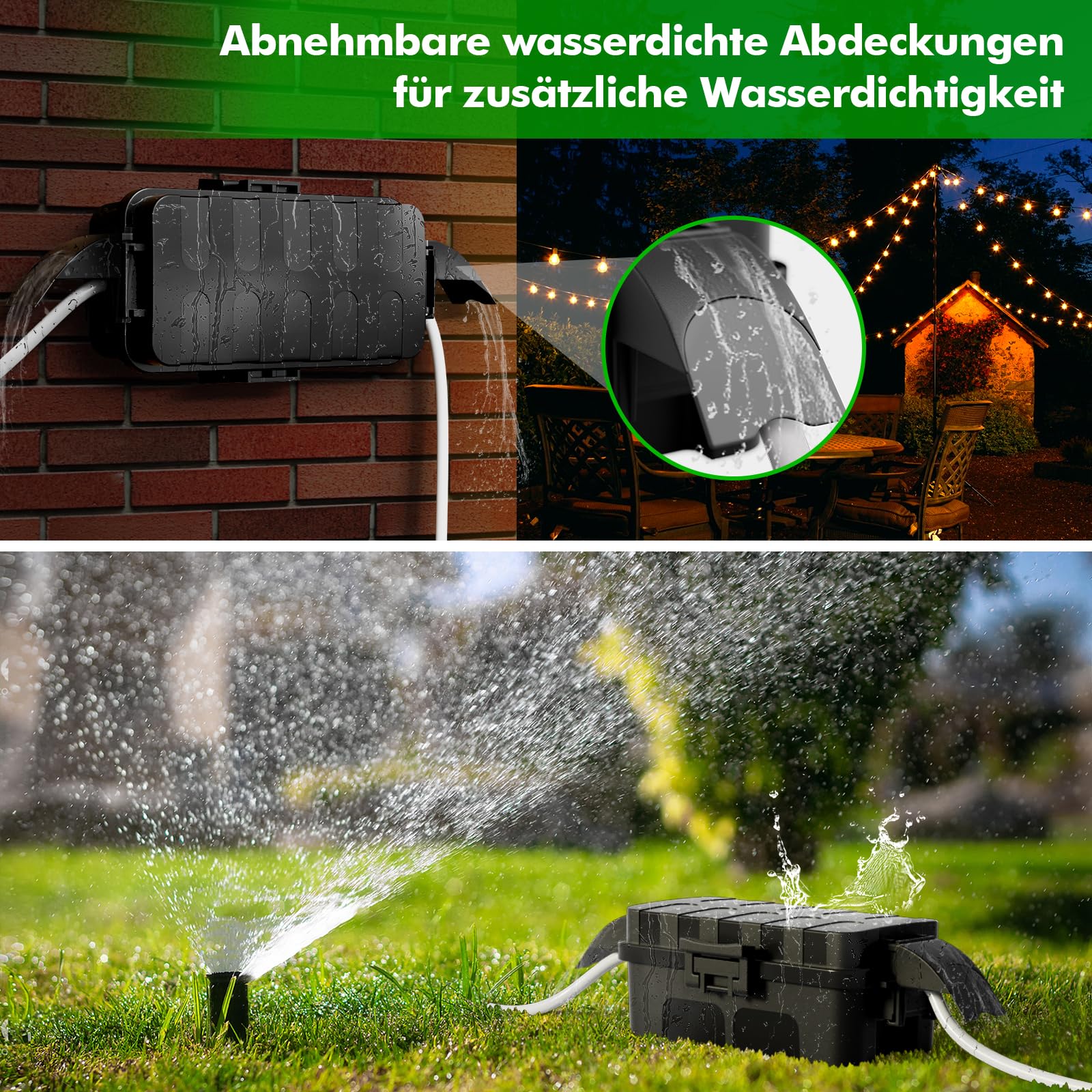 RESTMO Outdoor IP55 Waterproof Cable Box with Removable Shield Covers, Weatherproof Electric Box for Extension Cable, Garden Sockets, Christmas Decorations, Outdoor Timer, Black 1 Stück - Image 3