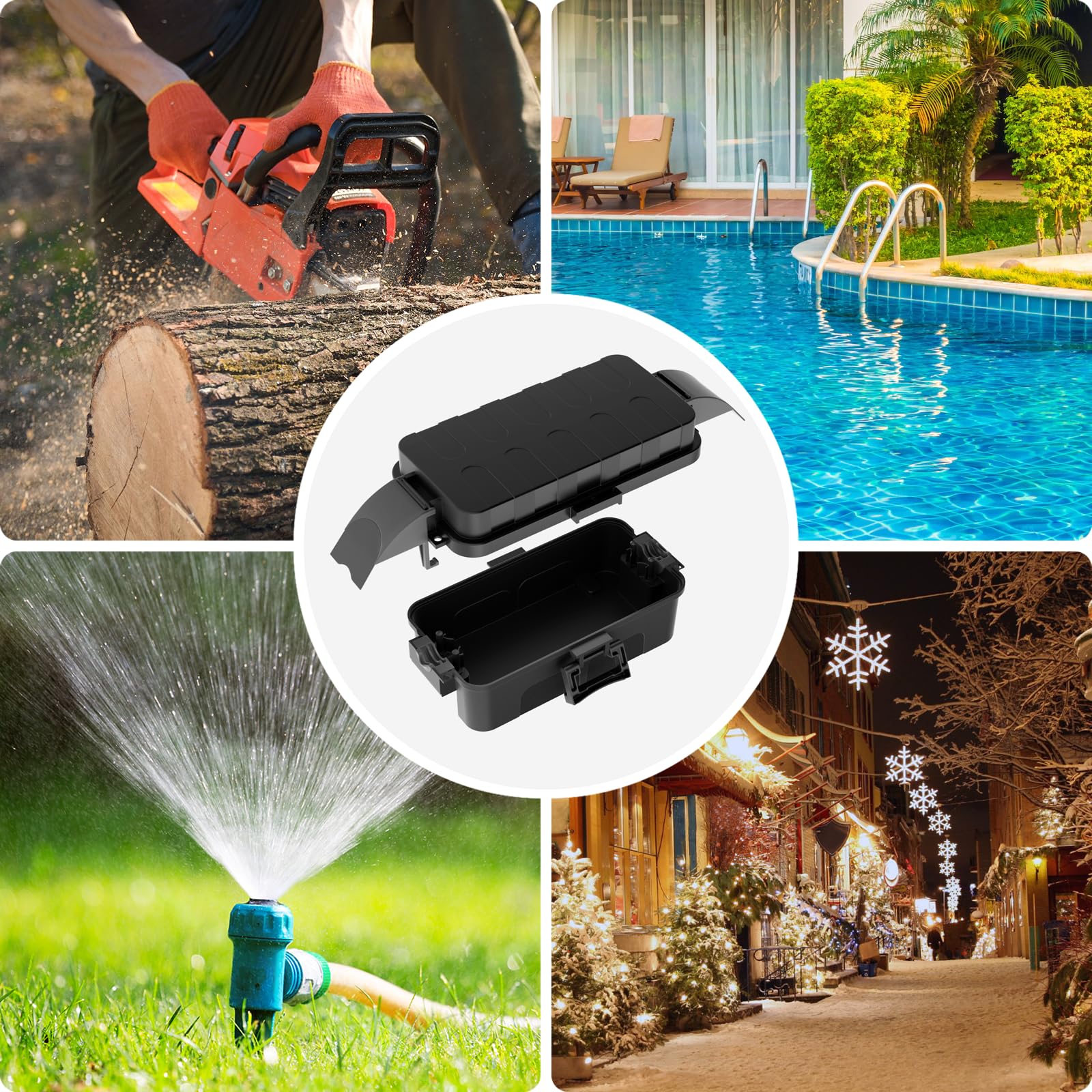RESTMO Outdoor IP55 Waterproof Cable Box with Removable Shield Covers, Weatherproof Electric Box for Extension Cable, Garden Sockets, Christmas Decorations, Outdoor Timer, Black 1 Stück - Image 8