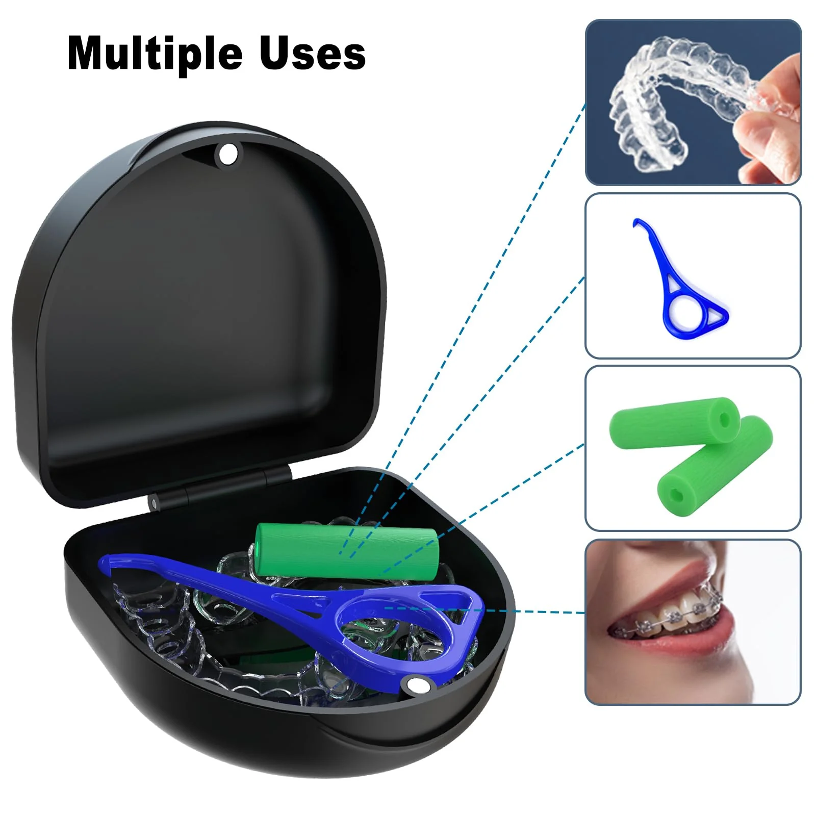 Retainer Case Denture Case: BVN Orthodontic Dental Case, Slim Braces Case, Mouth Guard Case, Denture Box, Teeth Aligner Case, Night Guard Case Container Storage Holder Black - Image 5