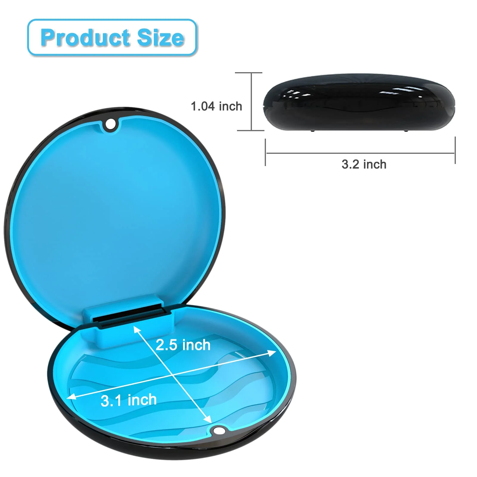 Retainer Case Orthodontic Dental Case: BVN Slim Braces Case, Mouth Guard Case, Denture Case, Teeth Aligner Case, Night Guard Case Container Storage Holder Black. Circular case Black Shell+blue Silicone Pad - Image 2