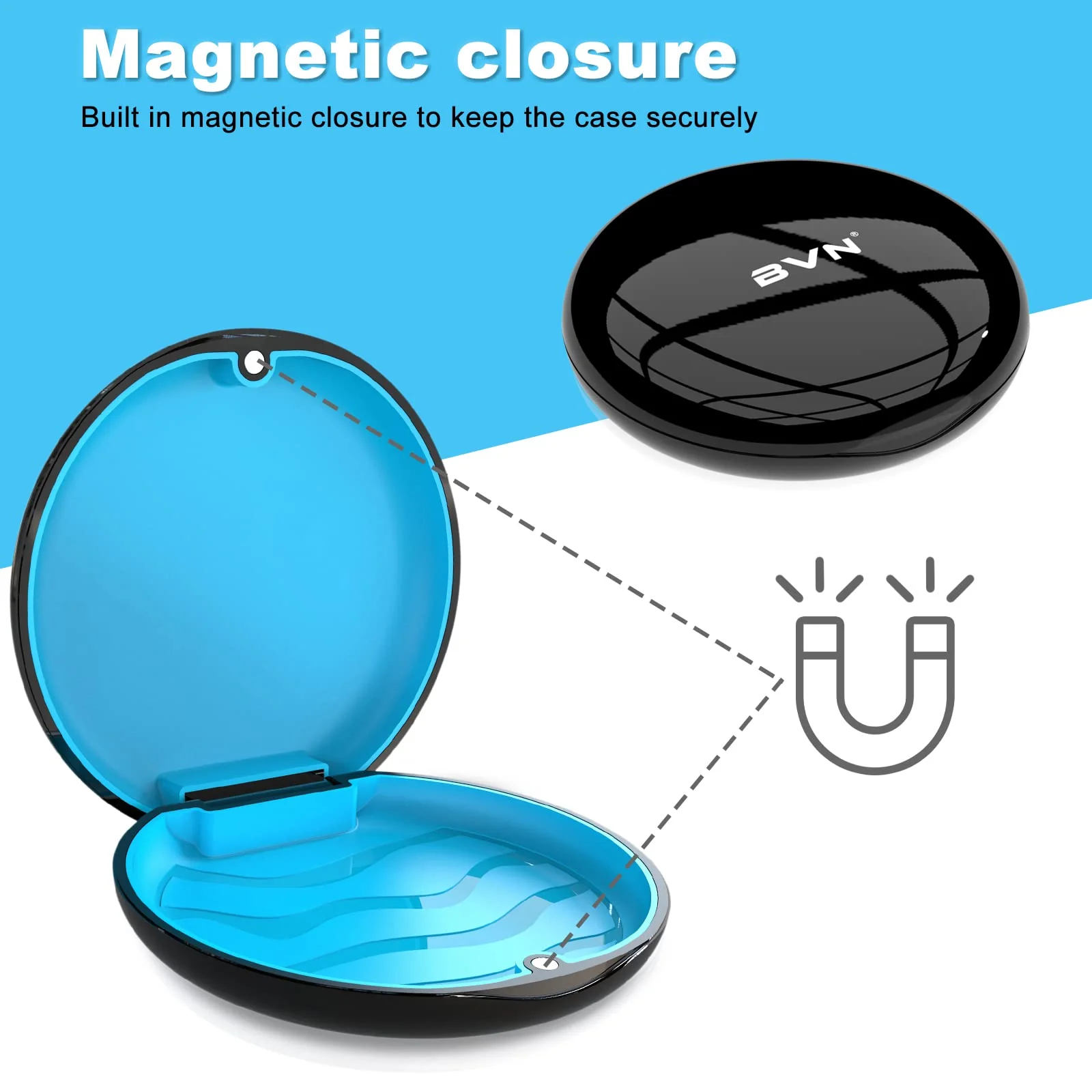 Retainer Case Orthodontic Dental Case: BVN Slim Braces Case, Mouth Guard Case, Denture Case, Teeth Aligner Case, Night Guard Case Container Storage Holder Black. Circular case Black Shell+blue Silicone Pad - Image 4