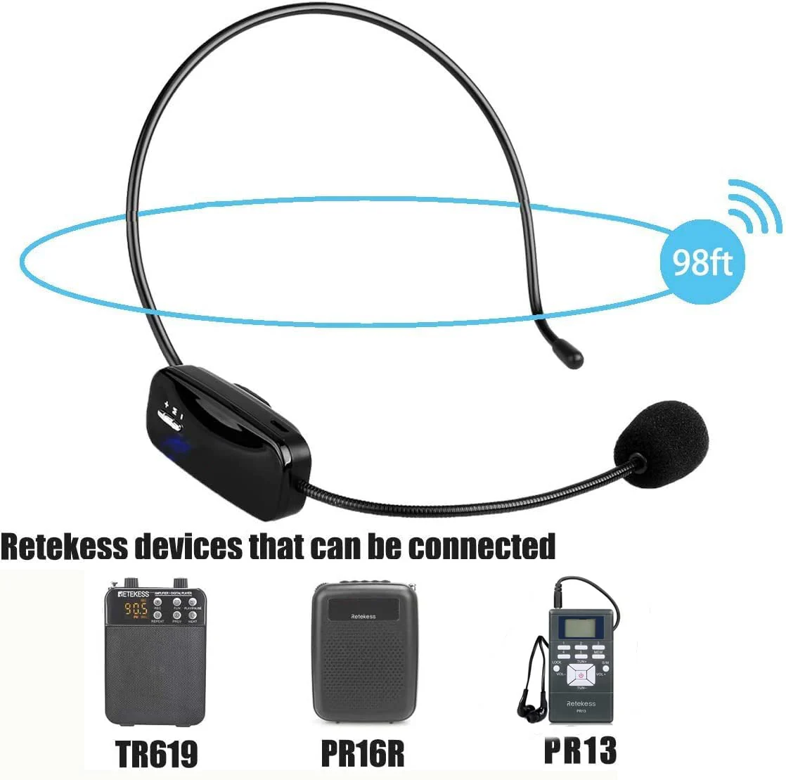 Retekess TR503 Wireless FM Microphone Headset, Hands-Free with Rechargeable Battery for Voice Amplifier, Church, Tour Guide, Teacher, Salesman, Conference, Karaoke (Black) - Image 3
