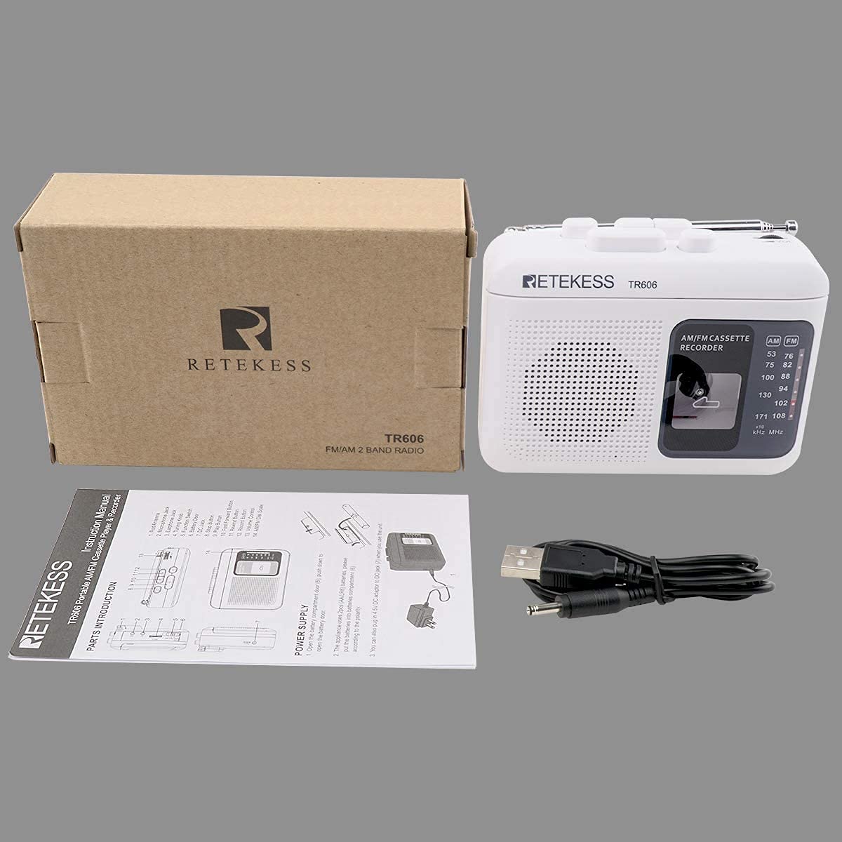 Retekess TR606 Portable Cassette Players Recorders, AM FM Radio Tape Player, Powered by DC or AA Battery with Recorder and AUX Input (White) - Image 6