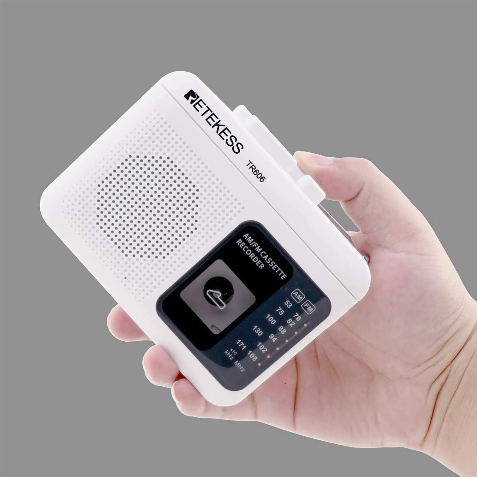 Retekess TR606 Portable Cassette Players Recorders, AM FM Radio Tape Player, Powered by DC or AA Battery with Recorder and AUX Input (White) - Image 9