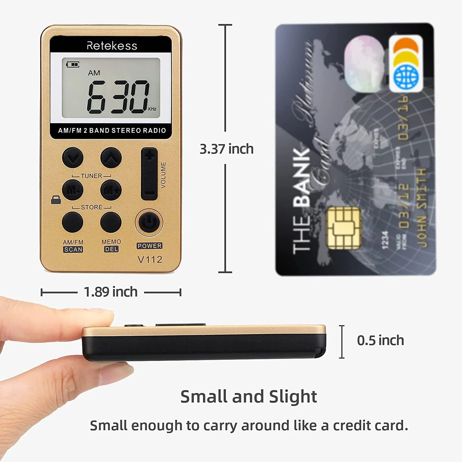 Retekess V112 AM FM Radio Portable, Mini Radio,Digital Tuning Rechargeable Battery LCD Display for Walking Jogging(Gold) Gold - Image 2