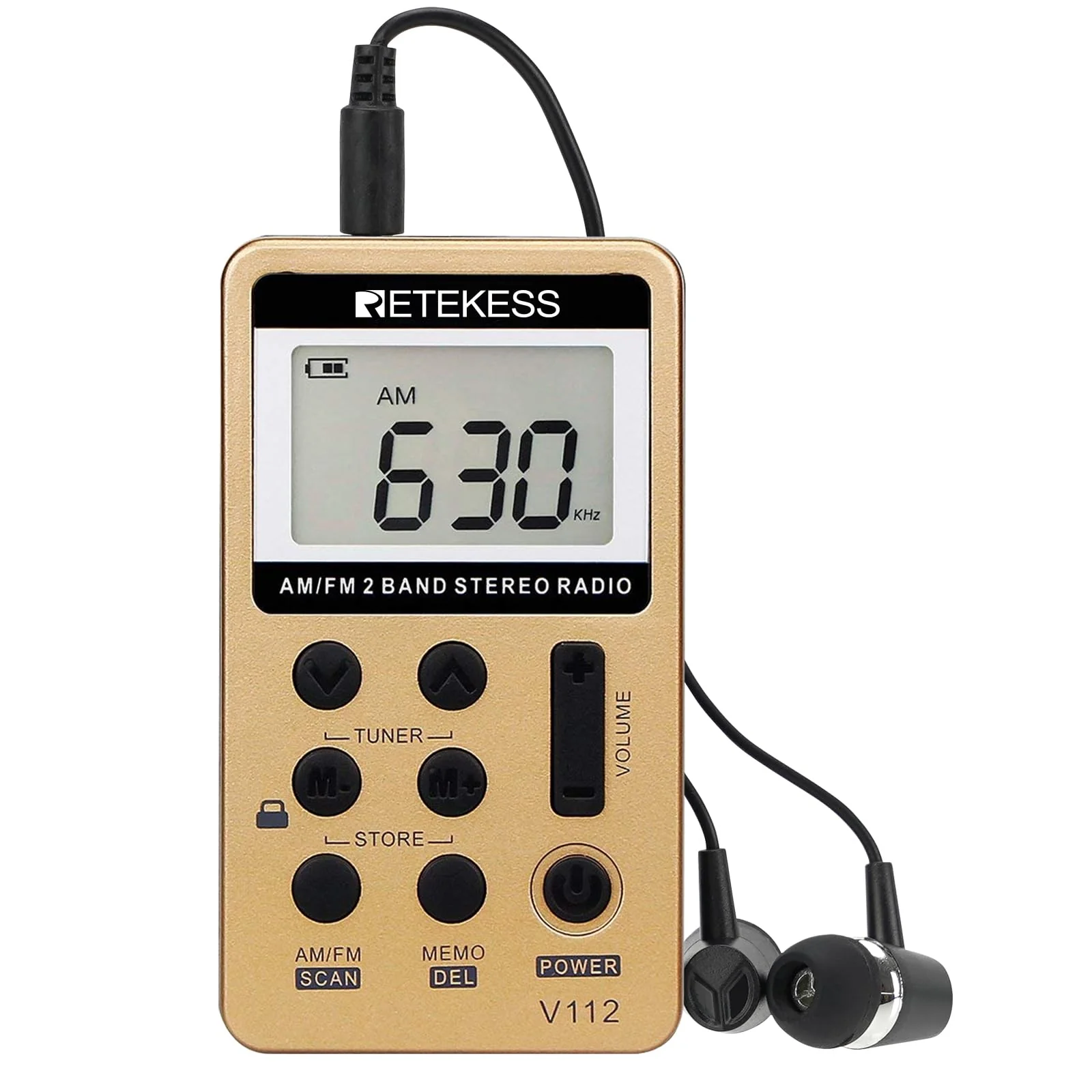 Retekess V112 AM FM Radio Portable, Mini Radio,Digital Tuning Rechargeable Battery LCD Display for Walking Jogging(Gold) Gold - Image 7