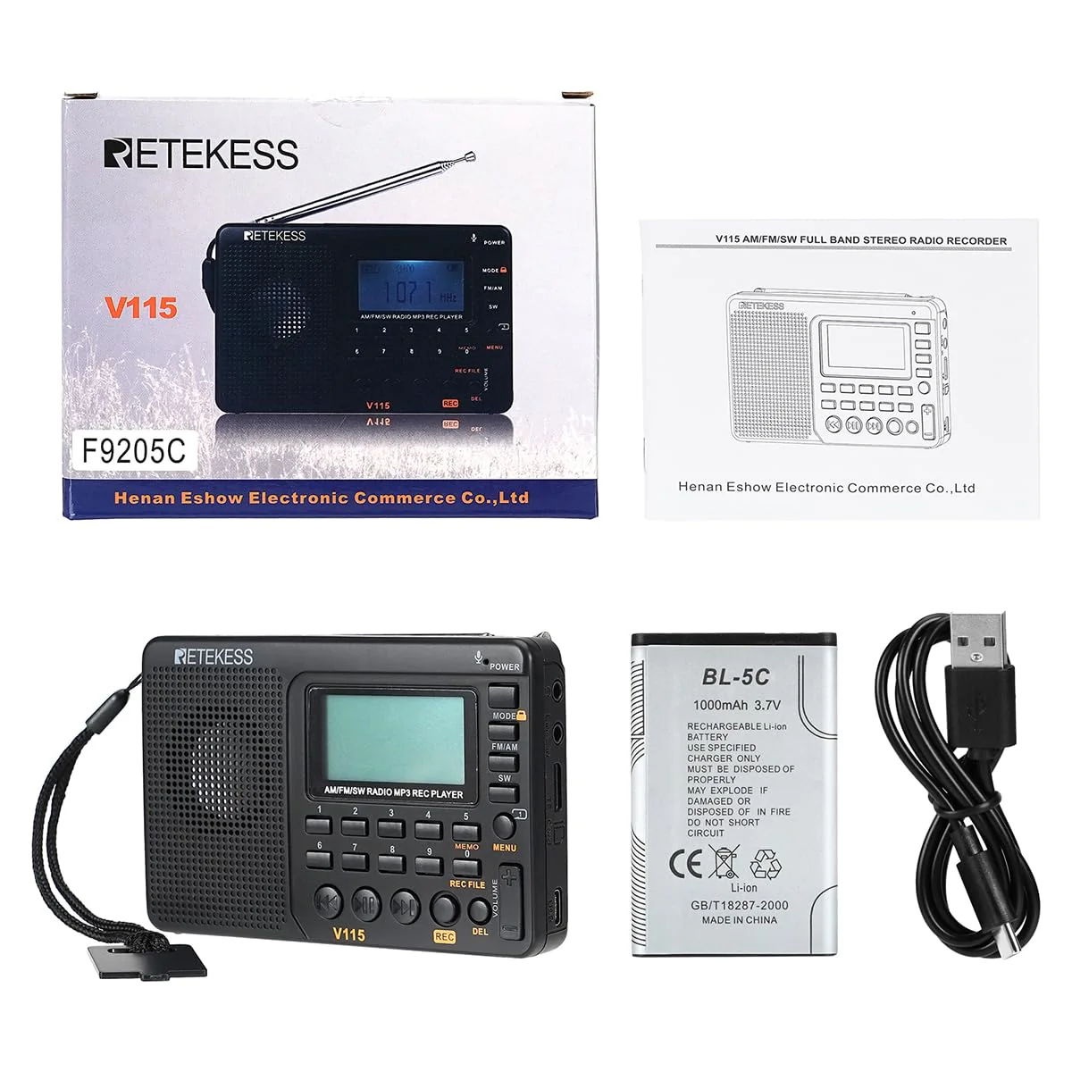 Retekess V115 Shortwave Radio, Digital Radio AM FM, Shortwave Receiver with 1000mAh Rechargeable Battery, Presets, TF/AUX Playback and Recording, Bass Speaker, for Camping AM FM SW - Image 7