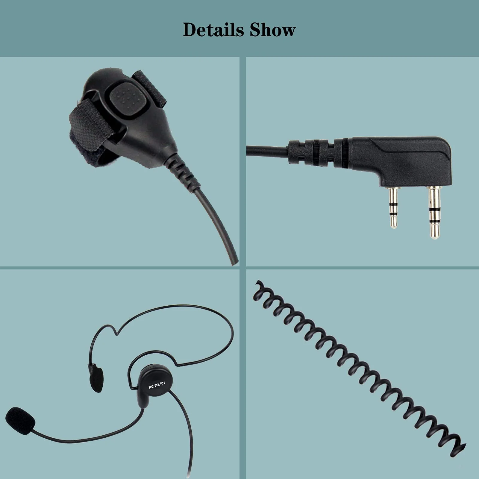 Retevis Behind-The-Head Walkie Talkie Headset with Boom Mic,Compatible RT22 RT21 H-777 RT68 Baofeng BF-F8HP UV-5R UV-82 Kenwood Walkie Talkie,Two Way Radio Headset with Finger PTT(1 Pack) - Image 7