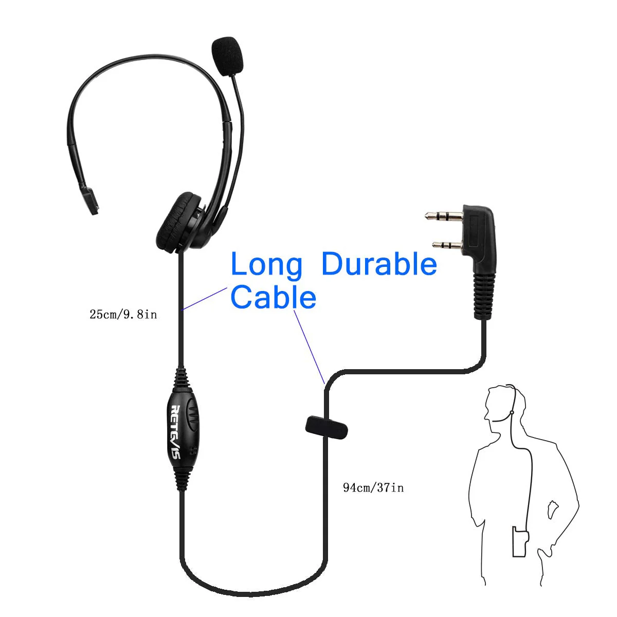 Retevis Overhead Walkie Talkie Headset with Boom Mic, 2 Pin, for RT22 RT68 RT21 H-777 RT86 RT19 RB26 RB45, Compatible with Kenwood Arcshell Walkie-Talkie, Two Way Radio Headset(5 Pack) - Image 5