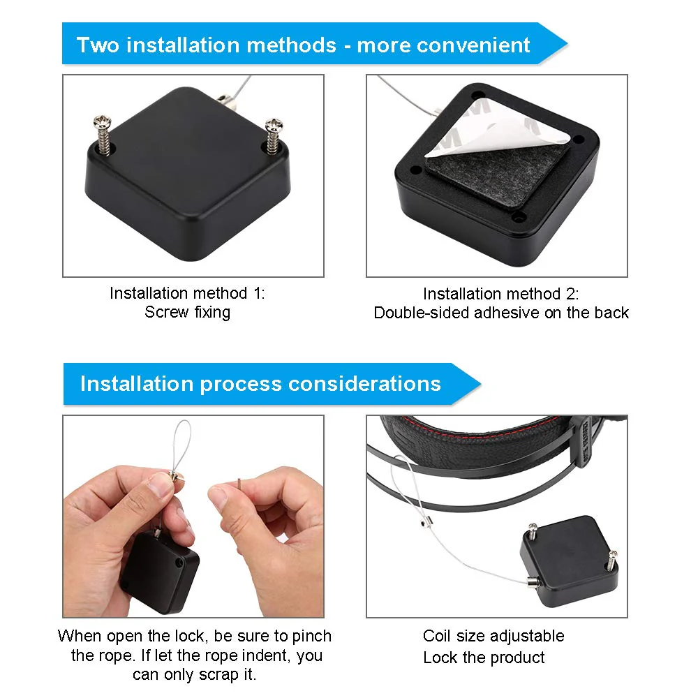Retractable Cable Lock with Cable Tethers Customizable Cable Tether Stop Lost of Conference All Kinds Adapters and Safety Lock for All Kinds of Exhibits Such As Earphone.,Glasses,Watches. Black 1 - Image 3