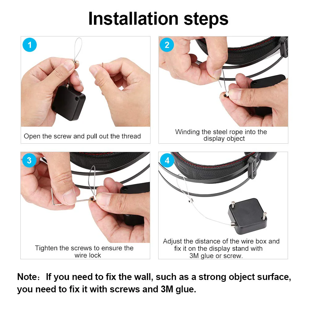 Retractable Cable Lock with Cable Tethers Customizable Cable Tether Stop Lost of Conference All Kinds Adapters and Safety Lock for All Kinds of Exhibits Such As Earphone.,Glasses,Watches. Black 1 - Image 4