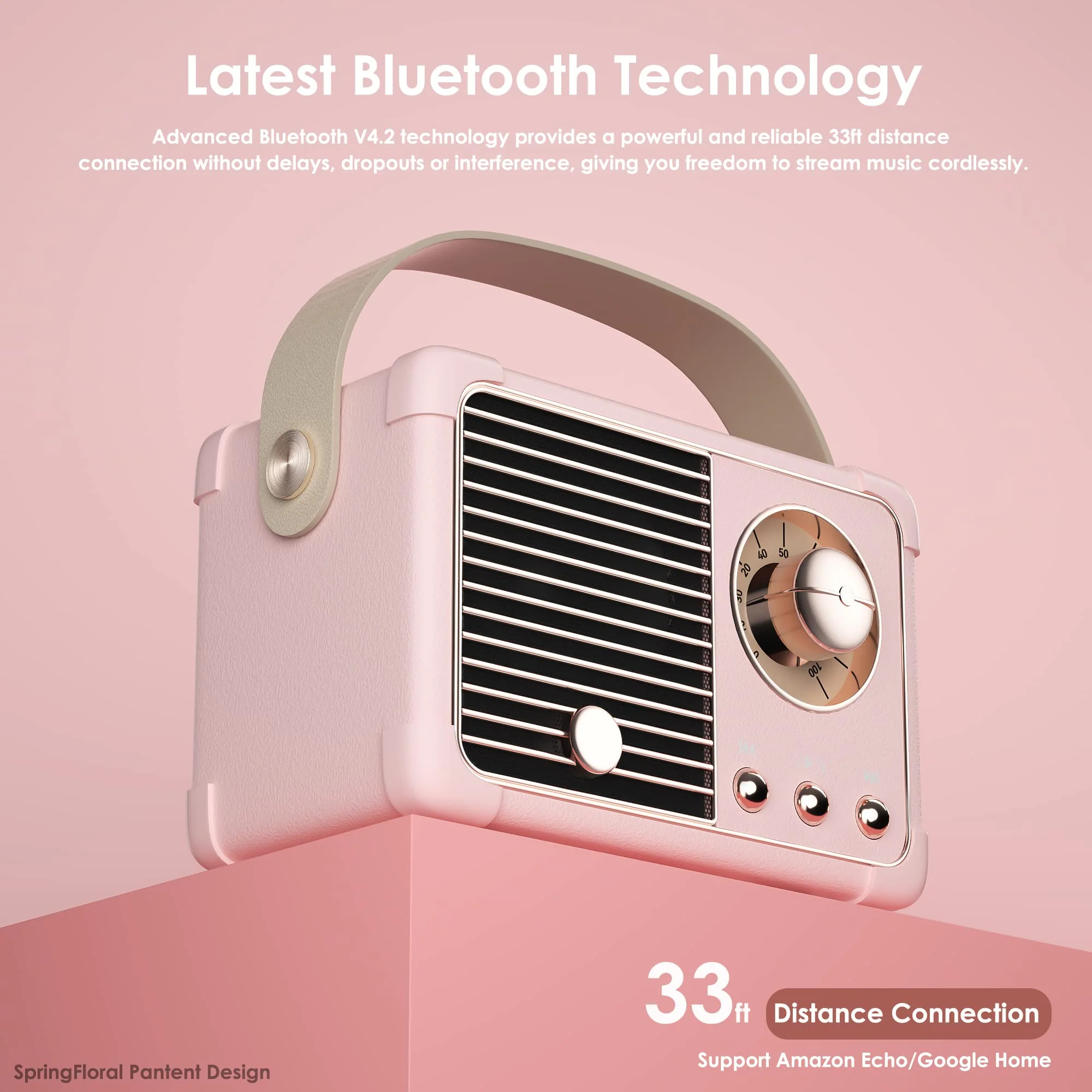 Retro Bluetooth Speaker, Portable Bluetooth Wireless Speaker, Hands-Free Call,400mA Battery,TF Card,Aux Line, for iPhone Android, Retro Decor for Home Office Birthday Gift Ideas Pink Blush Pink - Image 3