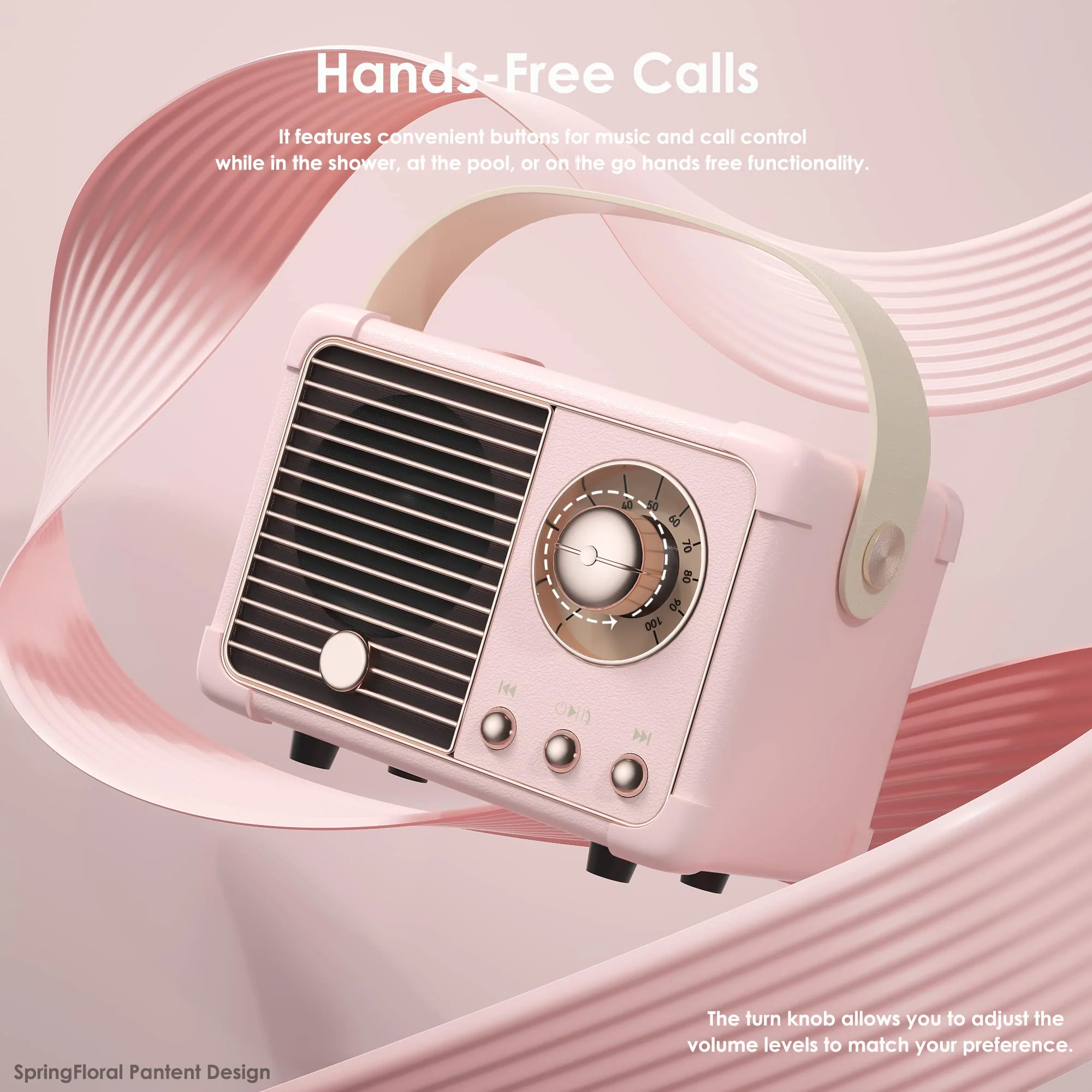 Retro Bluetooth Speaker, Portable Bluetooth Wireless Speaker, Hands-Free Call,400mA Battery,TF Card,Aux Line, for iPhone Android, Retro Decor for Home Office Birthday Gift Ideas Pink Blush Pink - Image 5