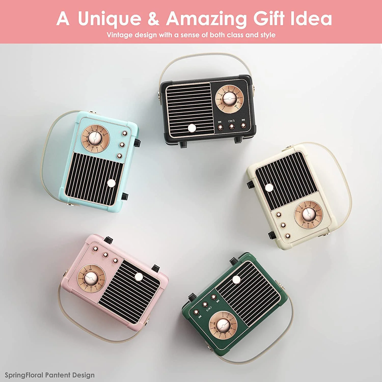 Retro Bluetooth Speaker, Portable Bluetooth Wireless Speaker, Hands-Free Call,400mA Battery,TF Card,Aux Line, for iPhone Android, Retro Decor for Home Office Birthday Gift Ideas Pink Blush Pink - Image 7