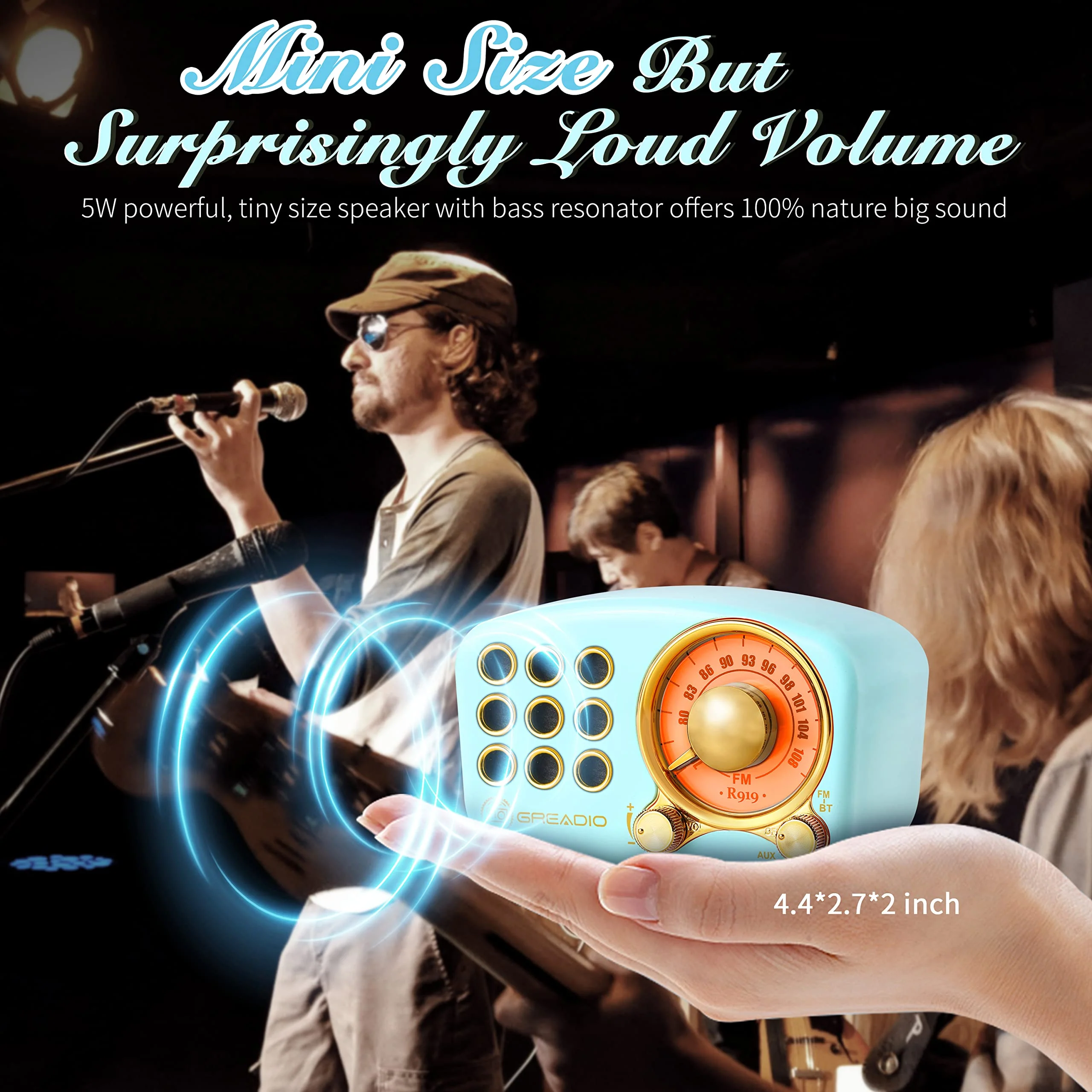 Retro Bluetooth Speaker, Vintage Radio-Greadio FM Radio with Old Fashioned Classic Style, Strong Bass Enhancement, Loud Volume, Bluetooth 5.0 Wireless Connection, TF Card and MP3 Player (Blue) Blue - Image 2