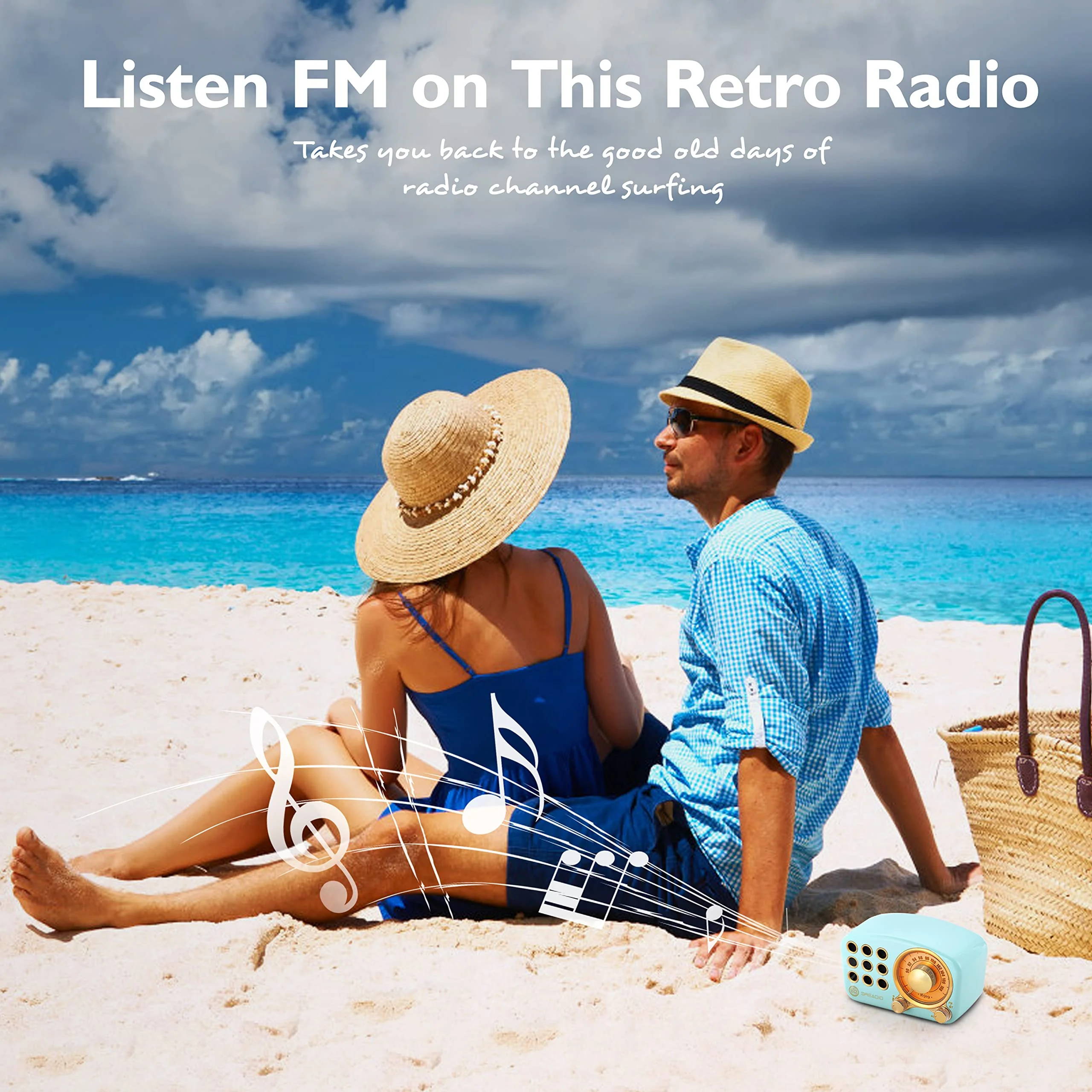 Retro Bluetooth Speaker, Vintage Radio-Greadio FM Radio with Old Fashioned Classic Style, Strong Bass Enhancement, Loud Volume, Bluetooth 5.0 Wireless Connection, TF Card and MP3 Player (Blue) Blue - Image 5