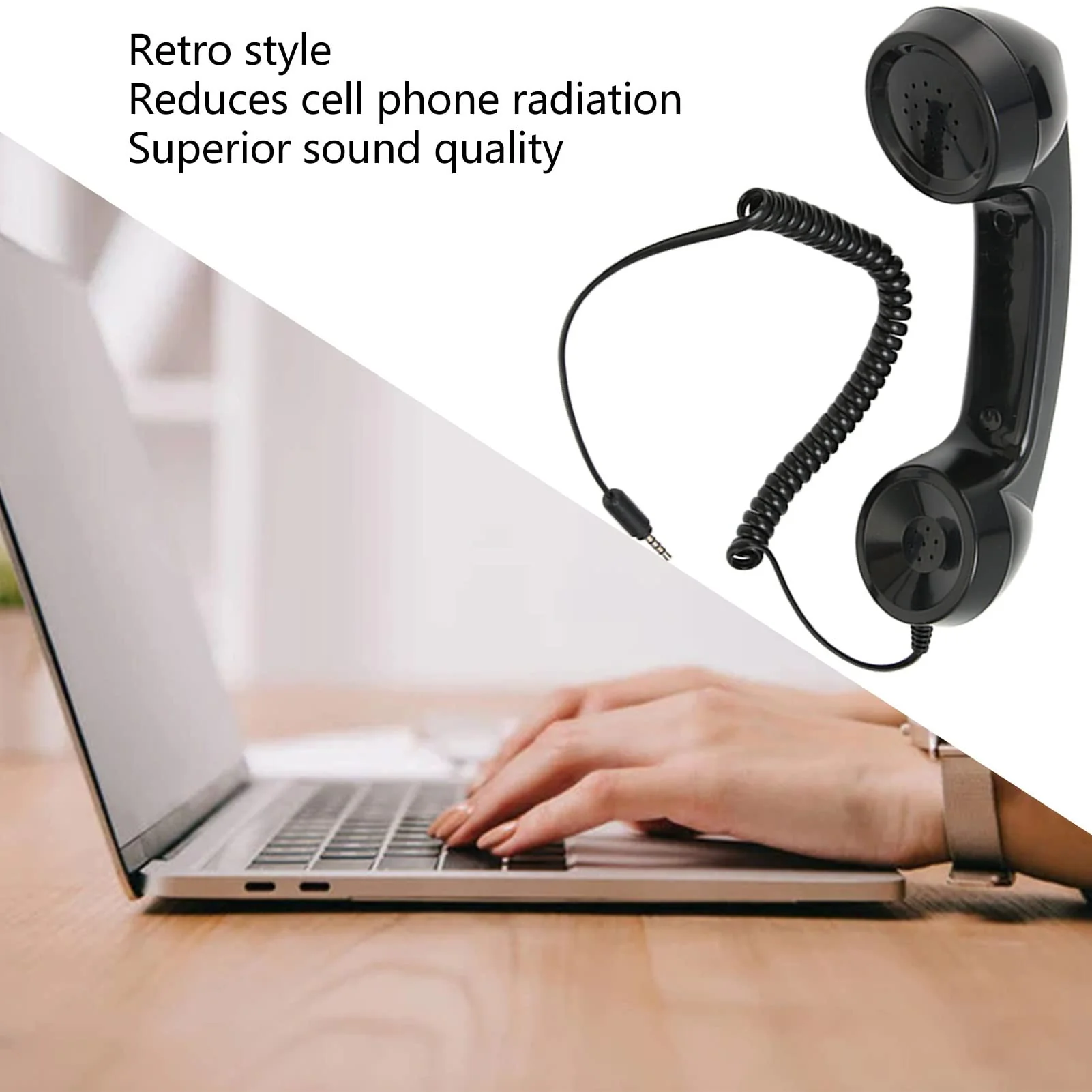 Retro Phone Handset, Phone Telephone Receiver, Multifunction Radiation Proof Handheld Cell Phone Receiver with 3.5mm Sound Plug for Mobile Phones Computers (Black) Black - Image 2