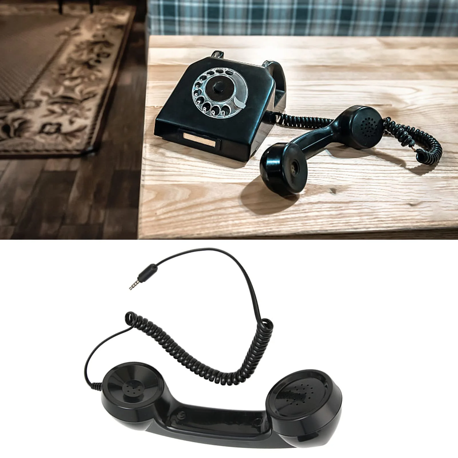 Retro Phone Handset, Phone Telephone Receiver, Multifunction Radiation Proof Handheld Cell Phone Receiver with 3.5mm Sound Plug for Mobile Phones Computers (Black) Black - Image 5