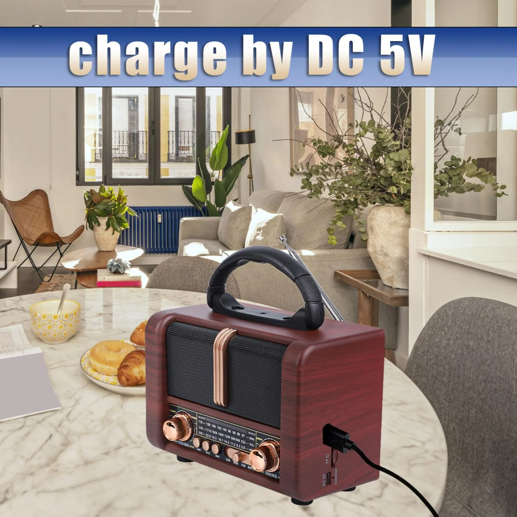 Retro Portable Radio AM FM SW 3 Band,USB Charging, Shortwave Radio with Bluetooth Speaker,TF Card (Brown) brown - Image 2