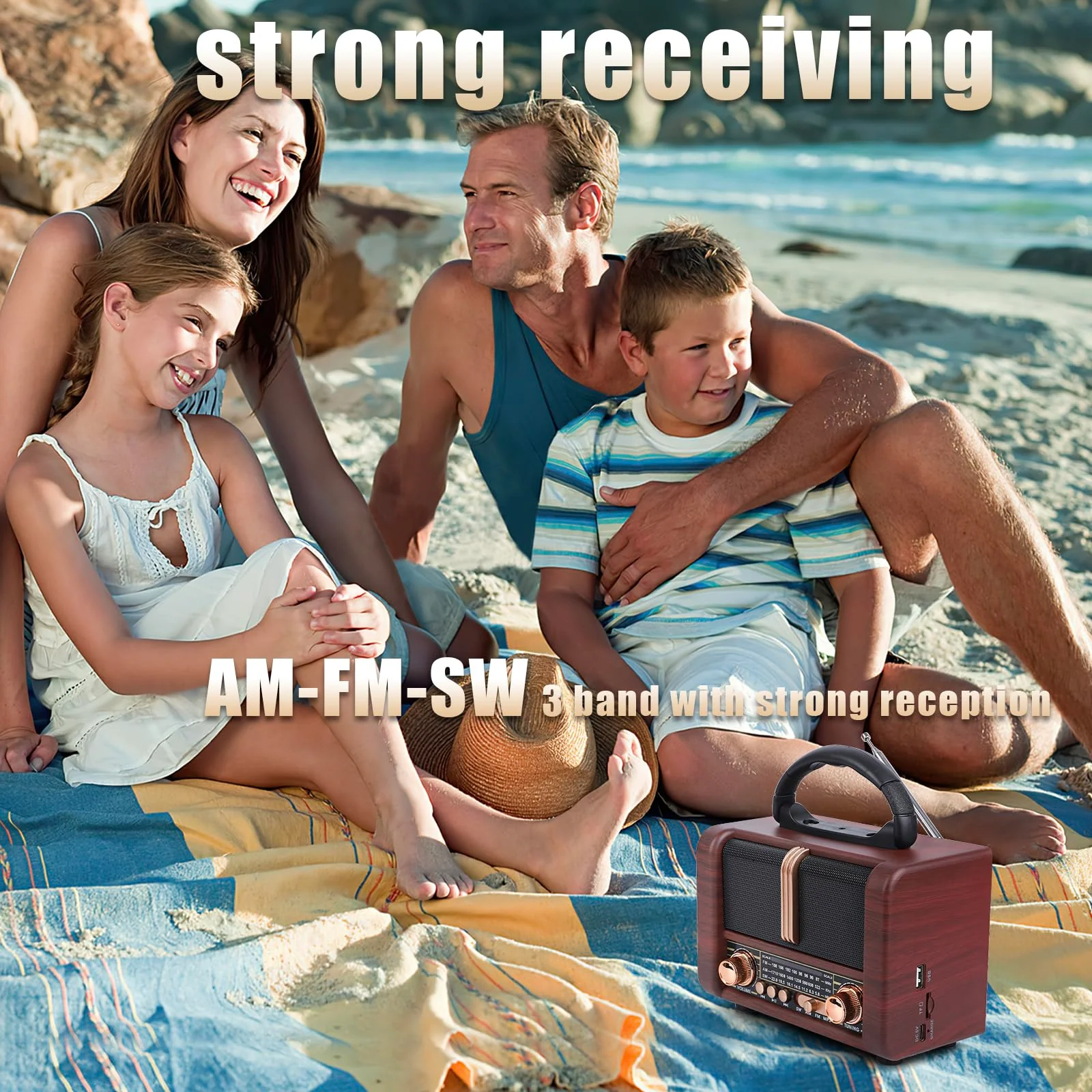 Retro Portable Radio AM FM SW 3 Band,USB Charging, Shortwave Radio with Bluetooth Speaker,TF Card (Brown) brown - Image 5