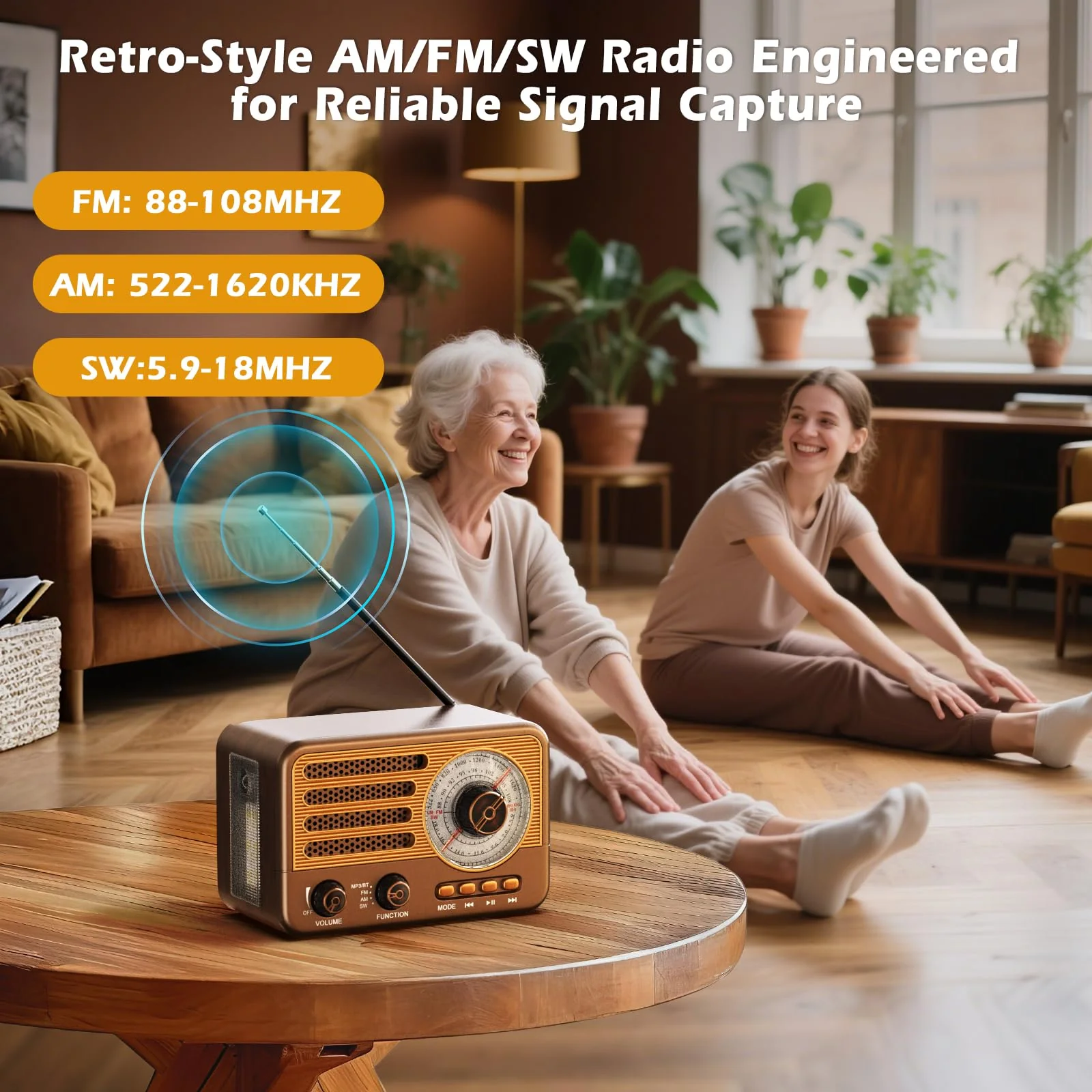 Retro Transistor Radio,Battery Powered AM FM SW,Small Rechargeable Portable Radio with 1800mAh Lithium-ion Battery,Support TF Card/Aux/USB MP3 Player Bronze - Image 4