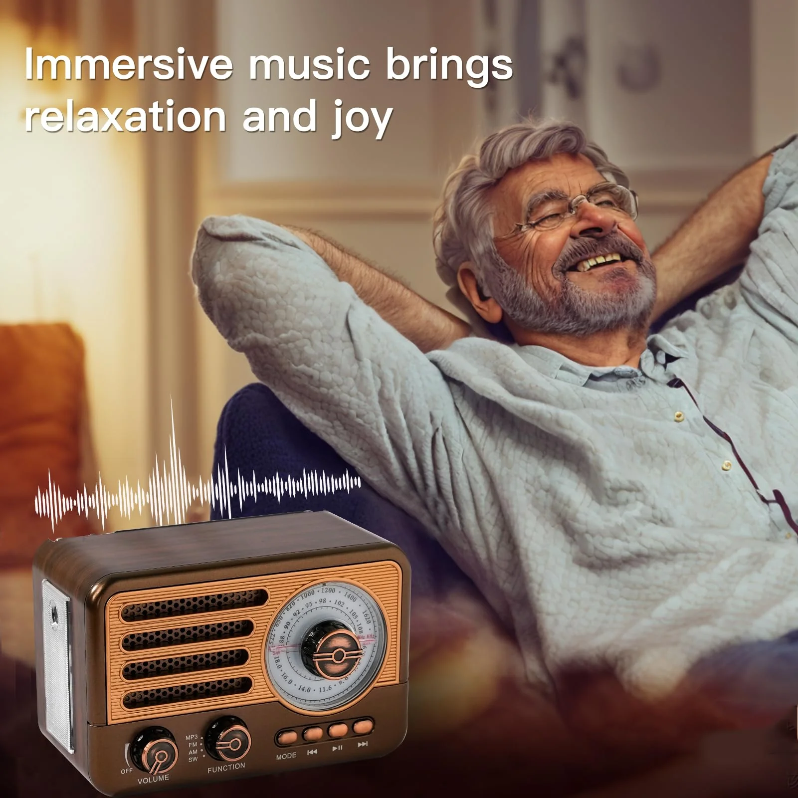 Retro Transistor Radio,Battery Powered AM FM SW,Small Rechargeable Portable Radio with 1800mAh Lithium-ion Battery,Support TF Card/Aux/USB MP3 Player Bronze - Image 6