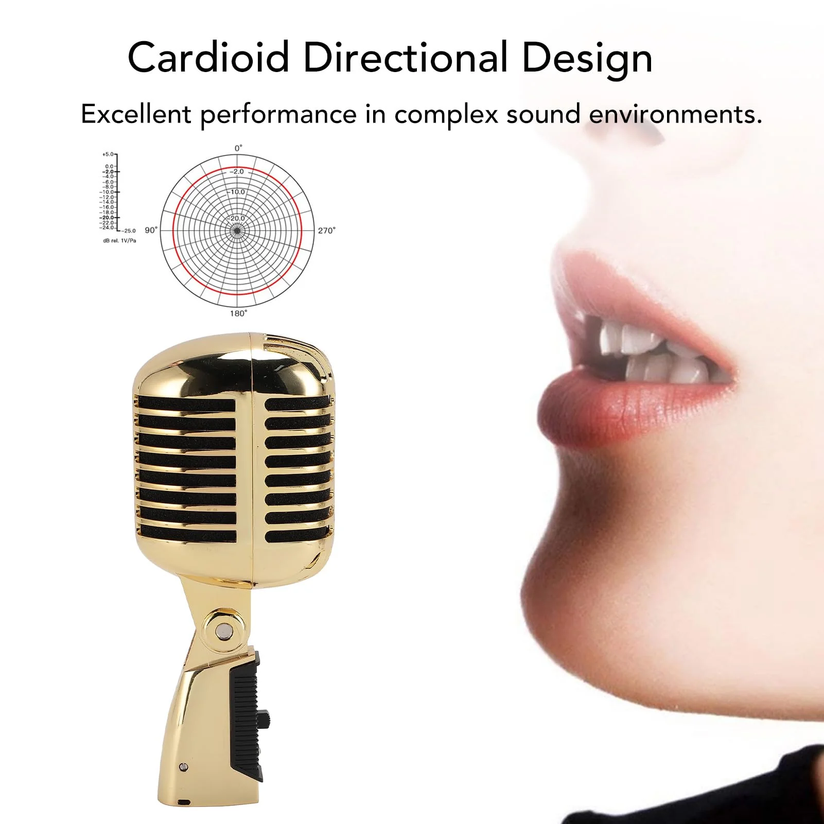 Retro Vintage Microphone, Zinc Alloy Self Tensioning Rack Dynamic Vocal Microphone with Sound, for KTV, Stage Performances (Gold) - Image 2