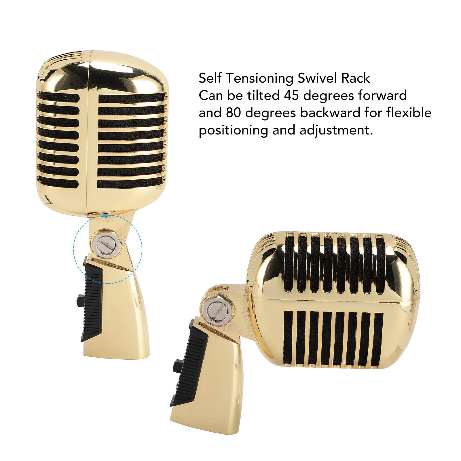 Retro Vintage Microphone, Zinc Alloy Self Tensioning Rack Dynamic Vocal Microphone with Sound, for KTV, Stage Performances (Gold) - Image 3