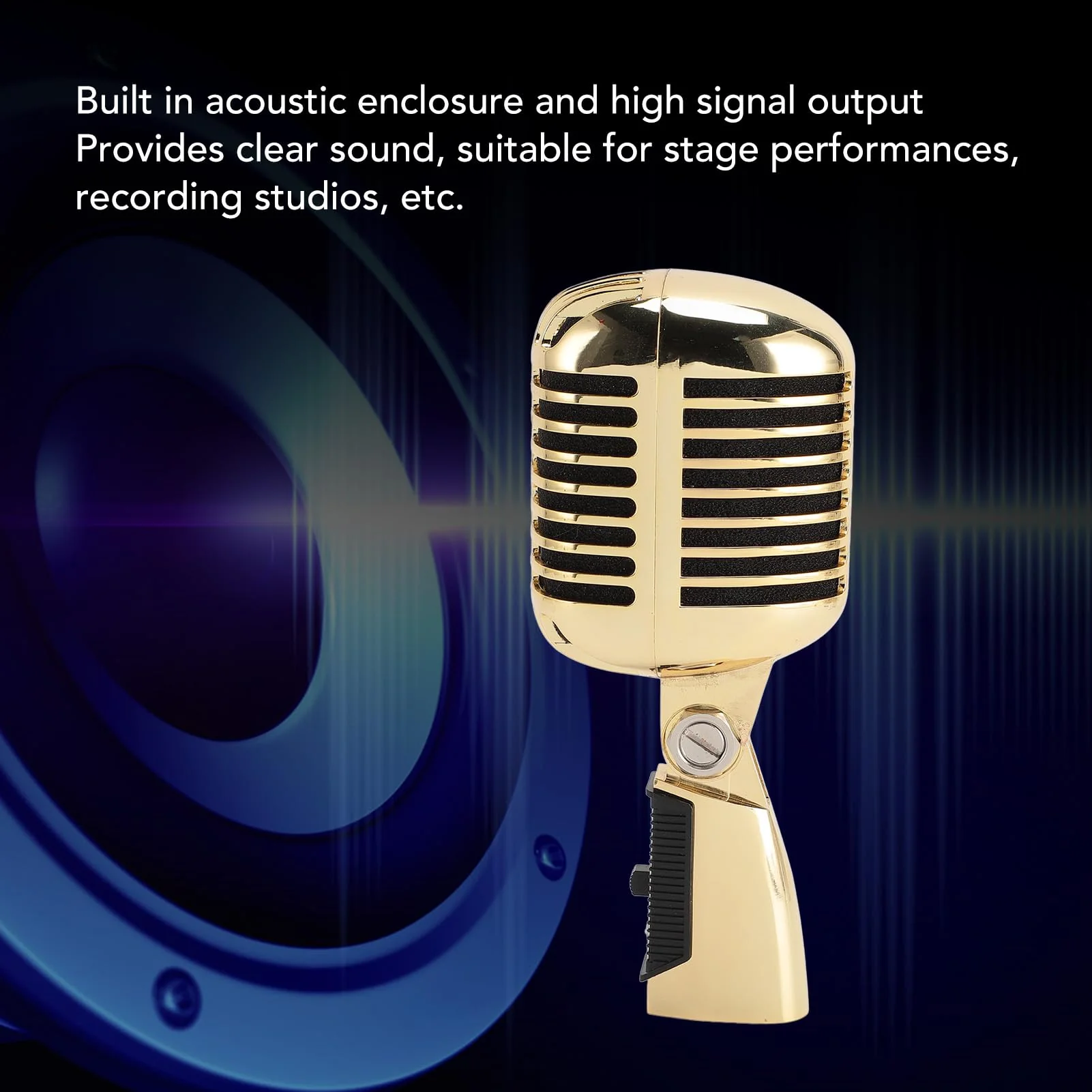 Retro Vintage Microphone, Zinc Alloy Self Tensioning Rack Dynamic Vocal Microphone with Sound, for KTV, Stage Performances (Gold) - Image 4