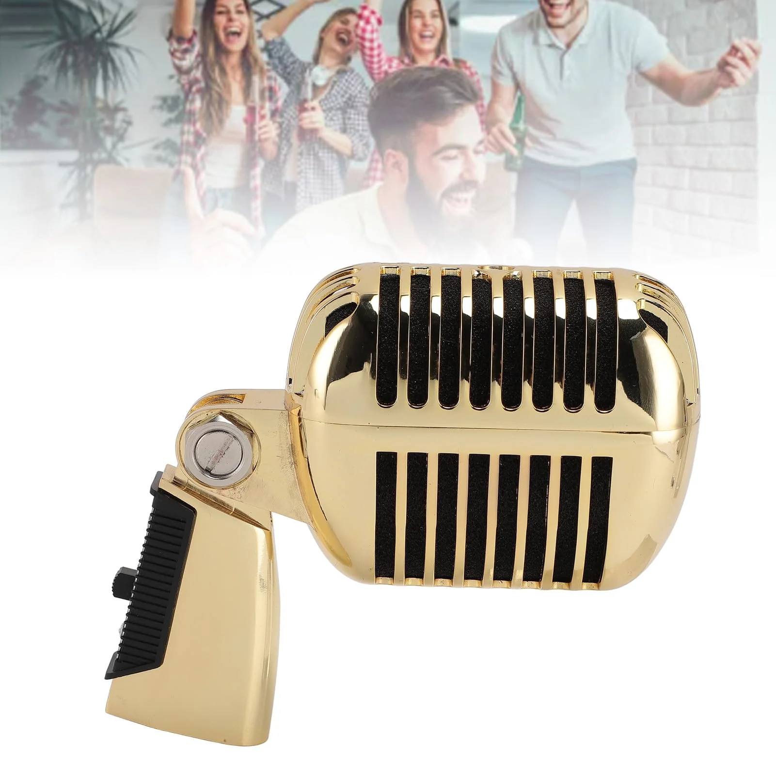 Retro Vintage Microphone, Zinc Alloy Self Tensioning Rack Dynamic Vocal Microphone with Sound, for KTV, Stage Performances (Gold) - Image 8