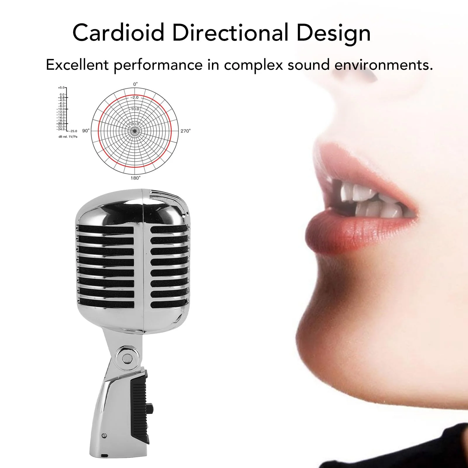 Retro Vintage Microphone, Zinc Alloy Self Tensioning Rotating Rack Dynamic Vocal Microphone with Sound, for KTV, Stage Performances (Silver) - Image 2