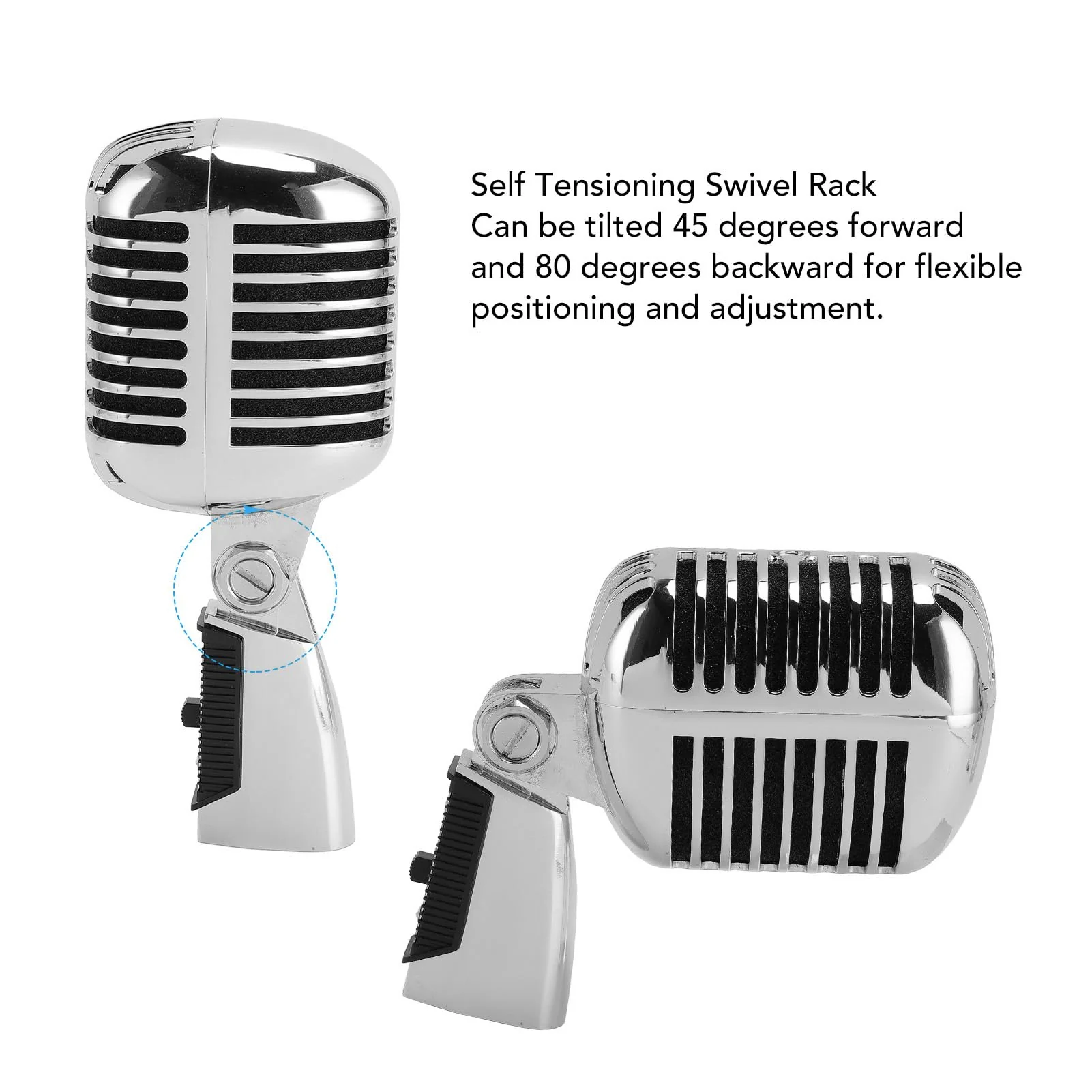Retro Vintage Microphone, Zinc Alloy Self Tensioning Rotating Rack Dynamic Vocal Microphone with Sound, for KTV, Stage Performances (Silver) - Image 3
