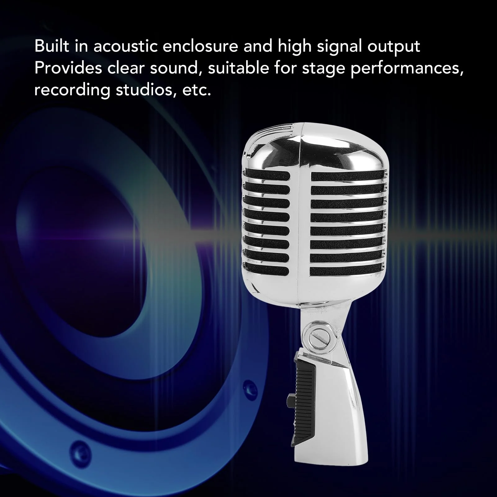 Retro Vintage Microphone, Zinc Alloy Self Tensioning Rotating Rack Dynamic Vocal Microphone with Sound, for KTV, Stage Performances (Silver) - Image 4