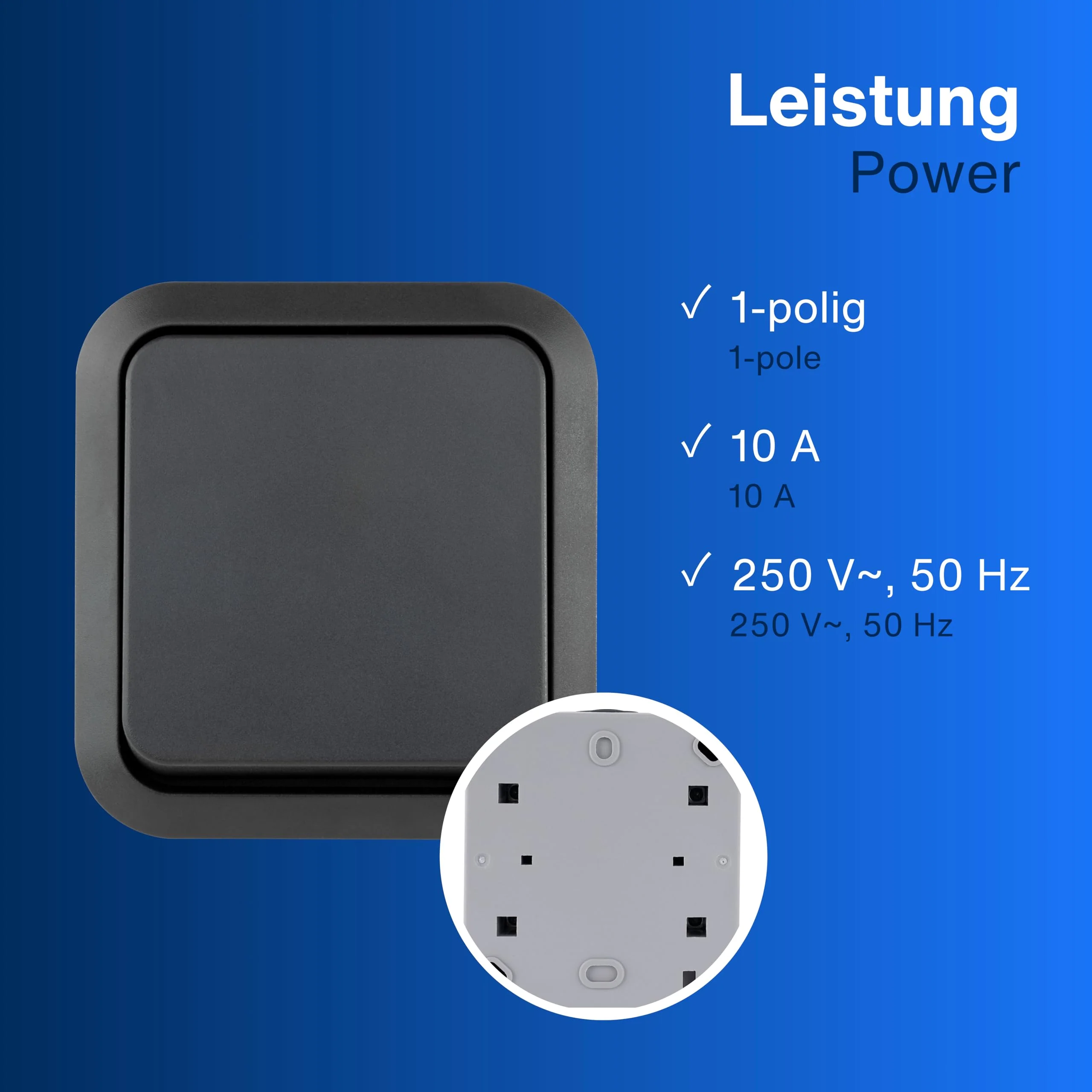 REV 0004310400 AquaStorm Push-Button Light Switch, Wet Room, IP55 Single Pole, Flush-Mounted, Anthracite 1 x button - Image 6