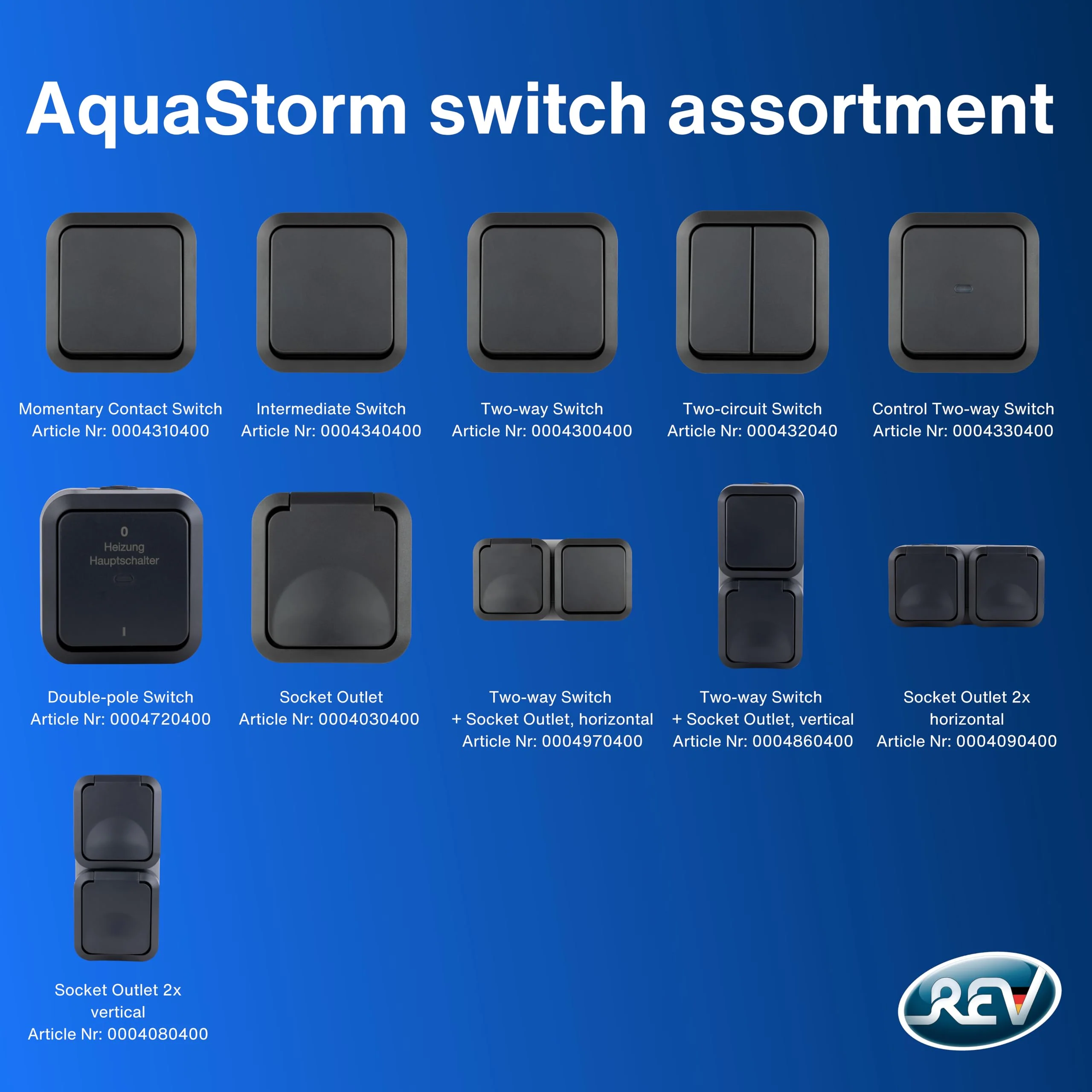 REV 0004310400 AquaStorm Push-Button Light Switch, Wet Room, IP55 Single Pole, Flush-Mounted, Anthracite 1 x button - Image 9