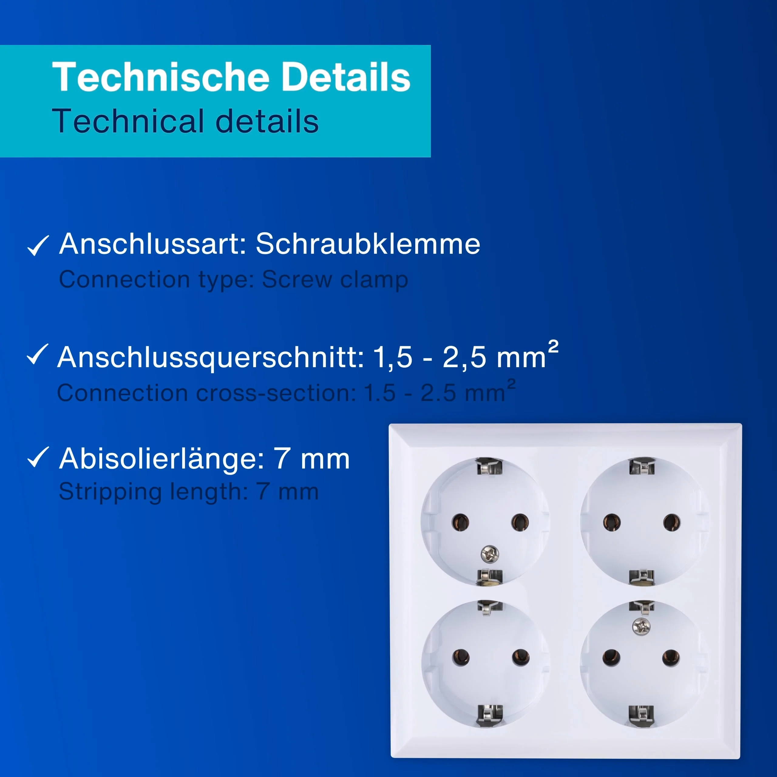 REV 0510172555 PlanoLuxe, surface-mounted socket 4-way Complete set: Frame and insert, white 1 x quadruple socket - Image 3