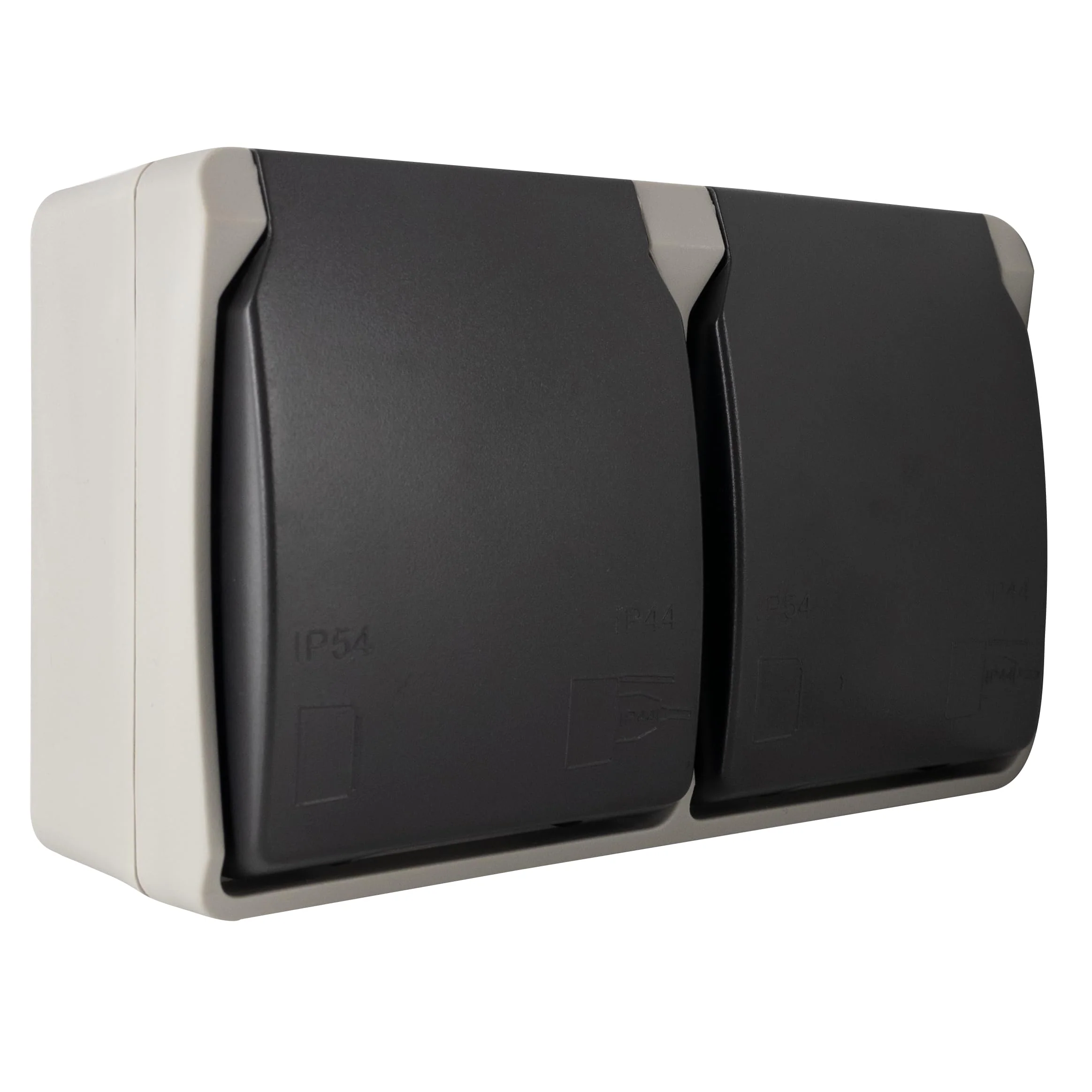 REV AquaBase 2-Way Wet Room Socket, 2-Pole, Splash-proof IP54, Horizontal, Surface-Mounted, Grey 1 x socket (2-way) - Image 3